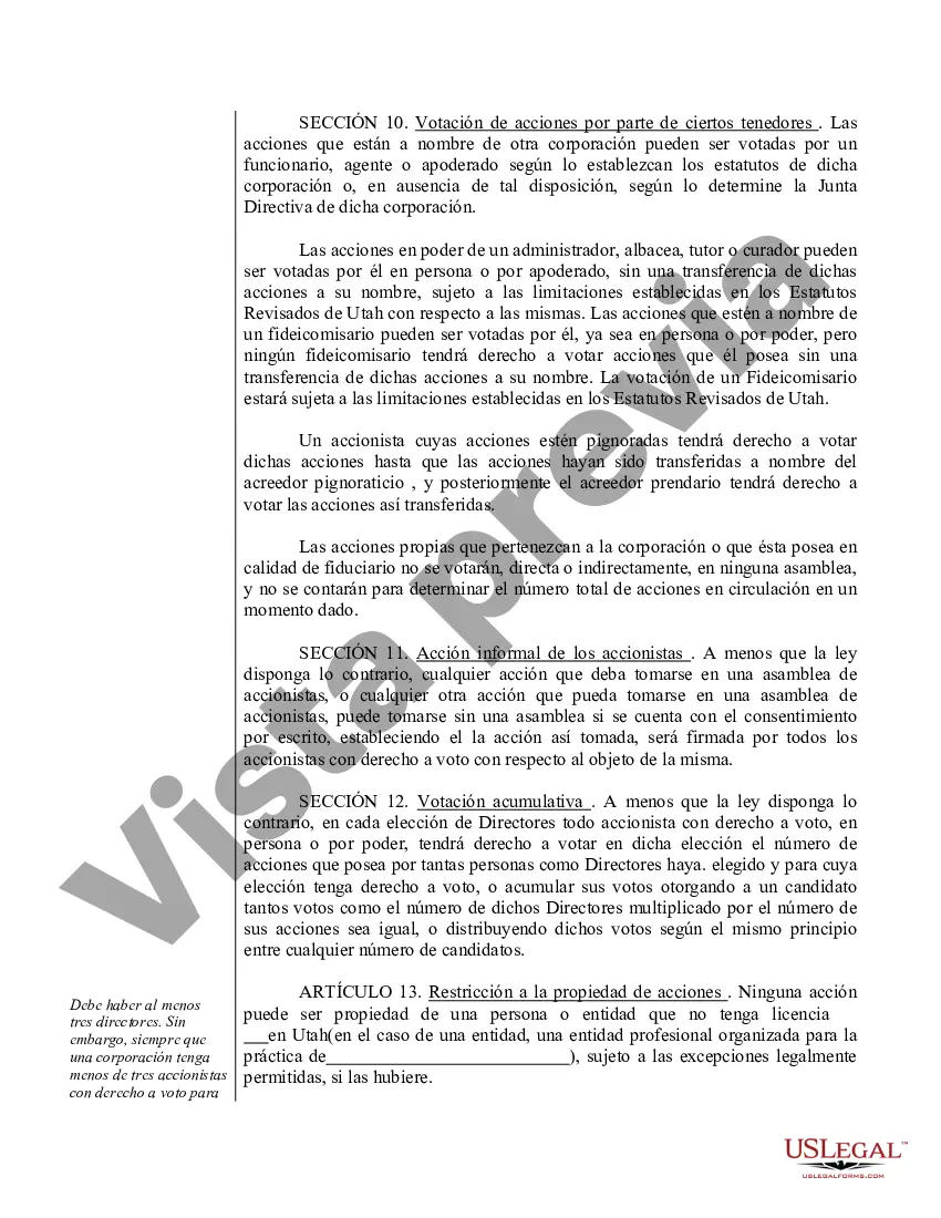 Preview Modelo de estatutos para una corporación profesional de Utah