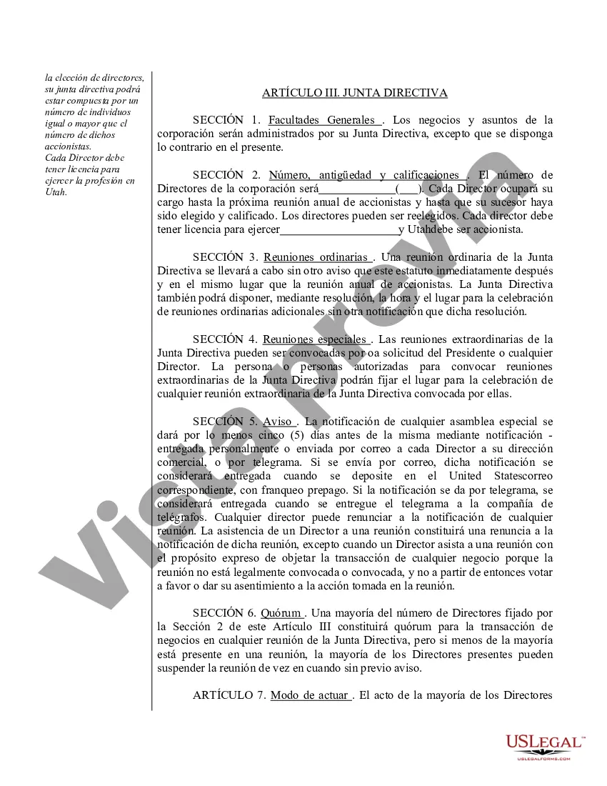 Preview Modelo de estatutos para una corporación profesional de Utah