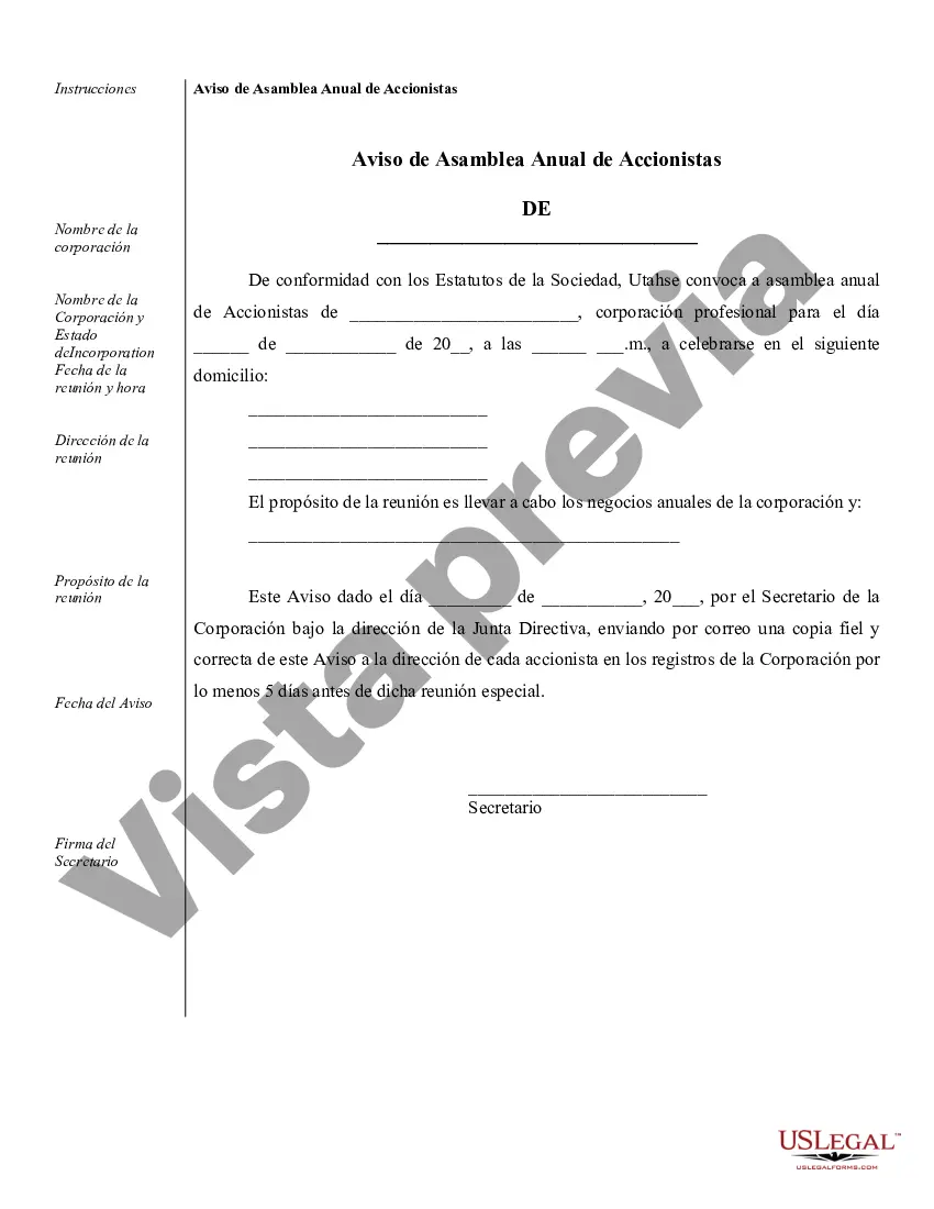 Preview Muestra de registros corporativos para una corporación profesional de Utah