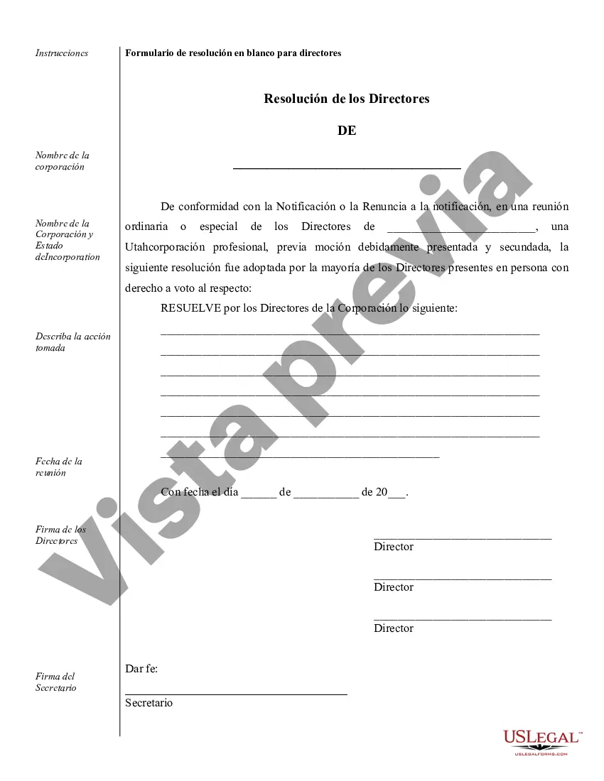 Preview Muestra de registros corporativos para una corporación profesional de Utah
