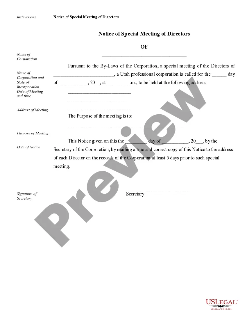 Preview Sample Corporate Records for a Utah Professional Corporation