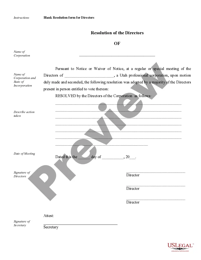 Preview Sample Corporate Records for a Utah Professional Corporation
