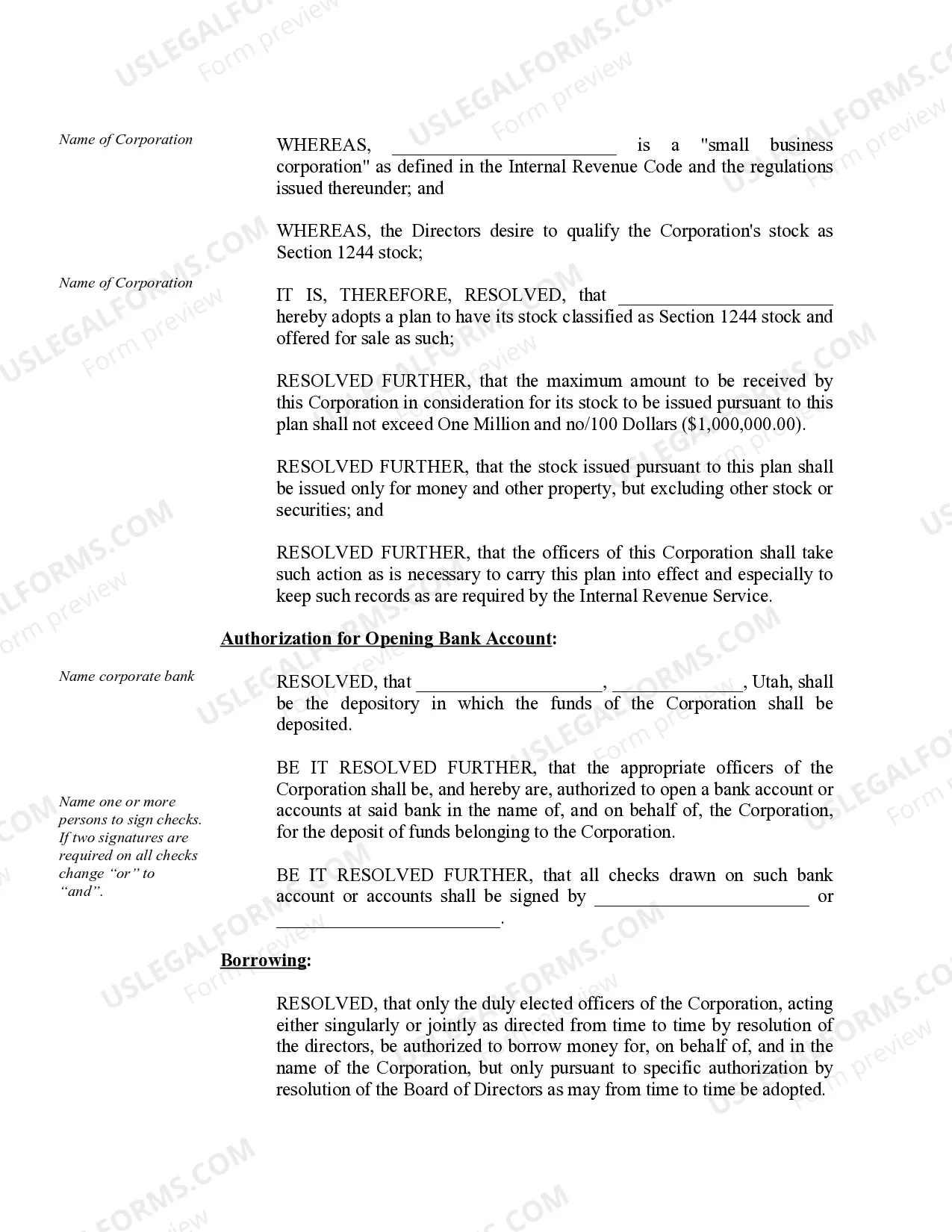 Preview Organizational Minutes for a Utah Professional Corporation