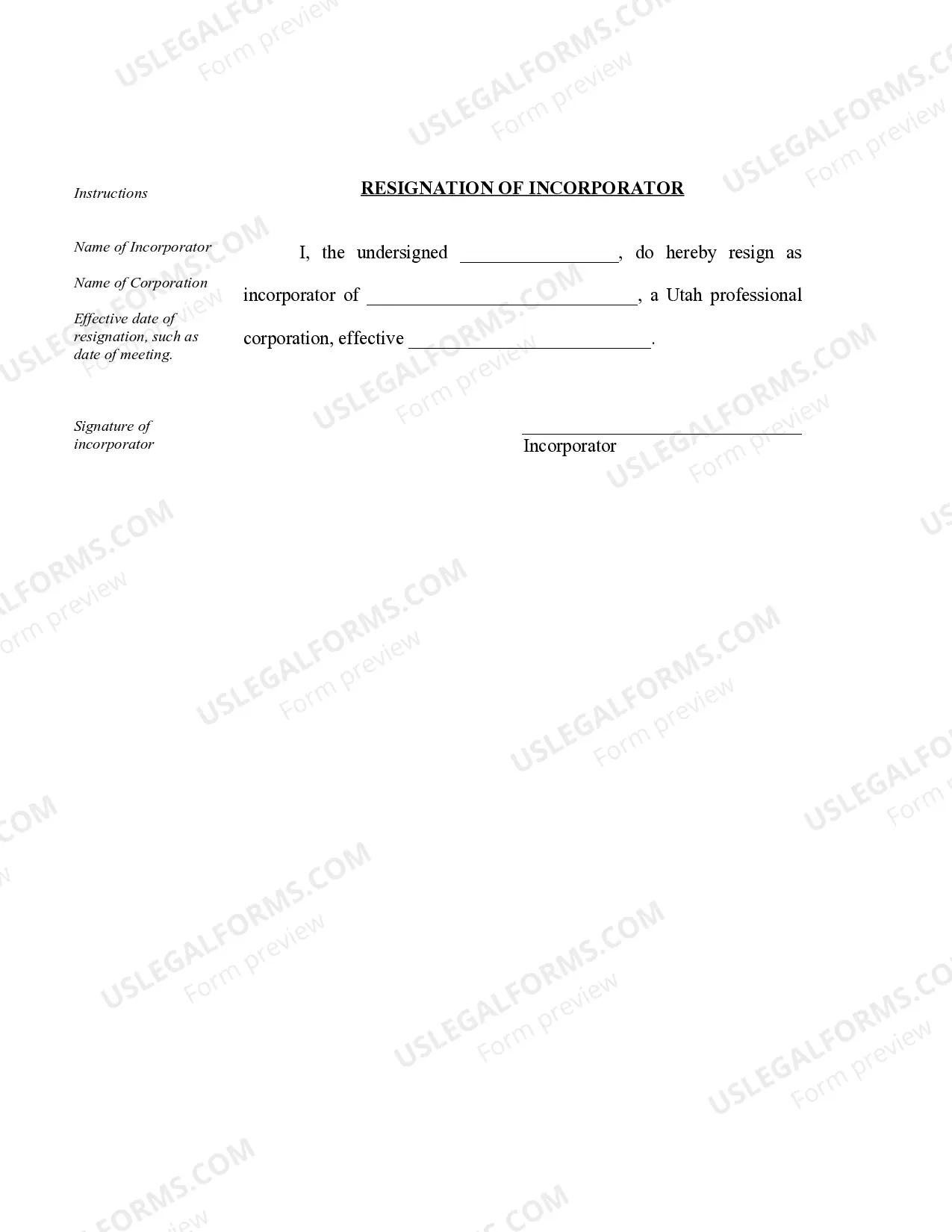 Preview Organizational Minutes for a Utah Professional Corporation