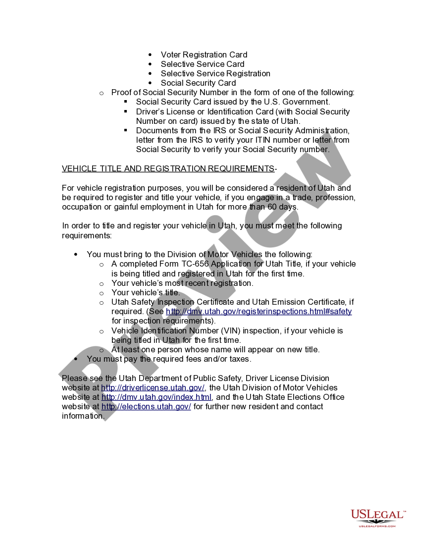 Utah New Resident Guide US Legal Forms