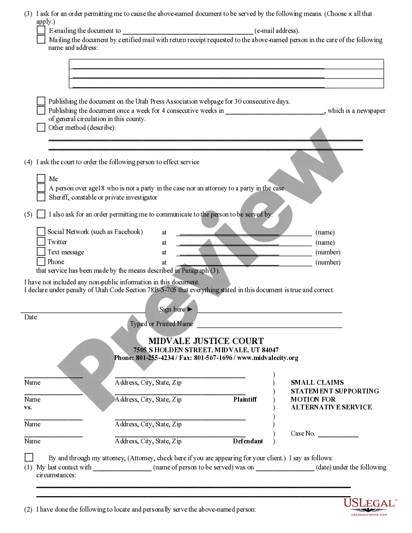 Preview Small Claims Ex Parte Motion for Alternative Service