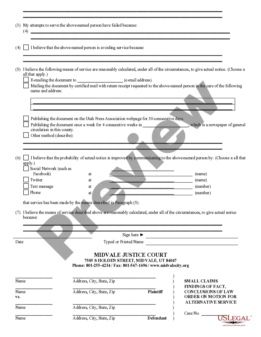 Preview Small Claims Ex Parte Motion for Alternative Service
