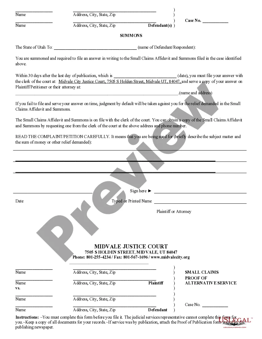Preview Small Claims Ex Parte Motion for Alternative Service