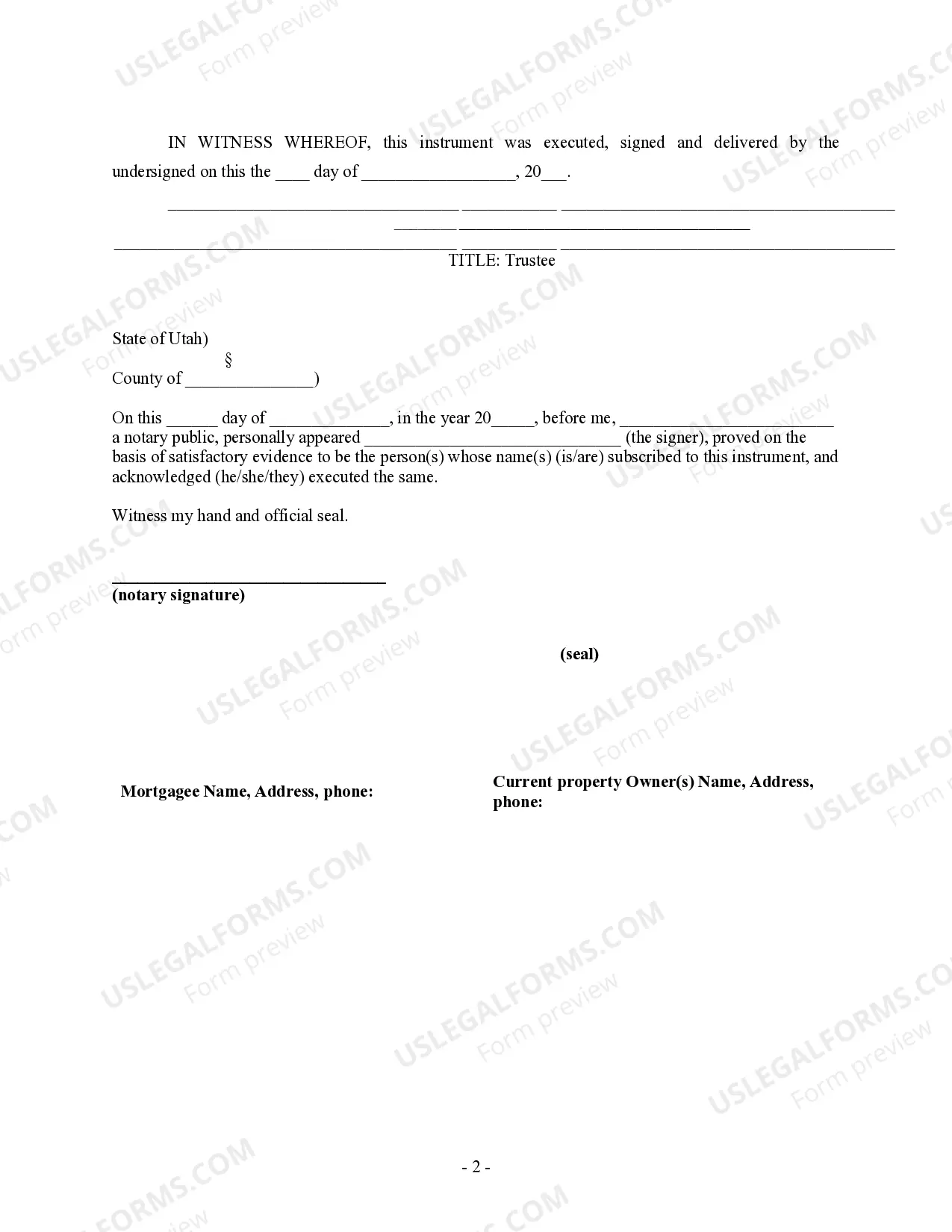 Preview Deed of Reconveyance by Corporate Trustee - Individual Lender or Holder