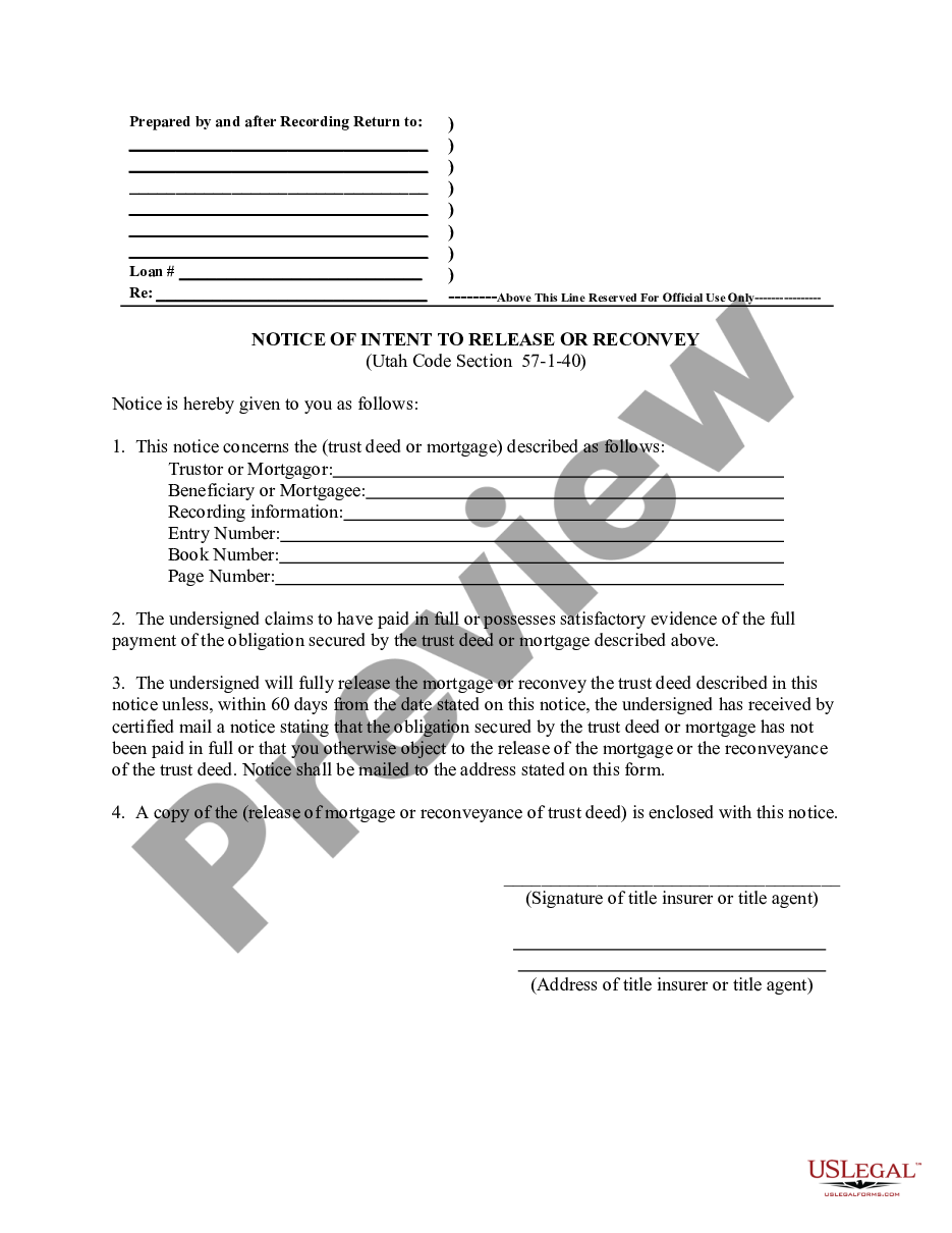 form Notice of Intent to Reconvey preview