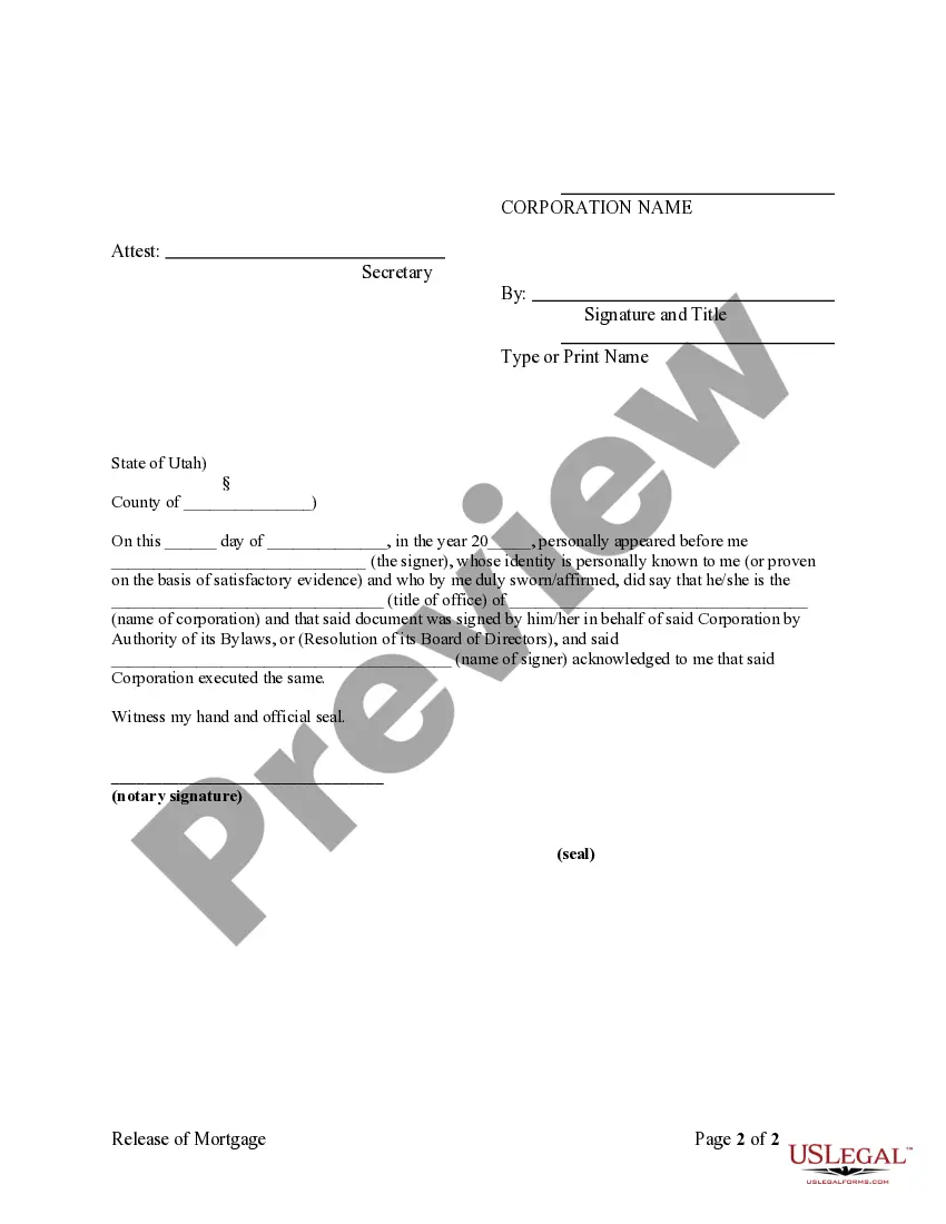 Preview Release of Mortgage by Corporation