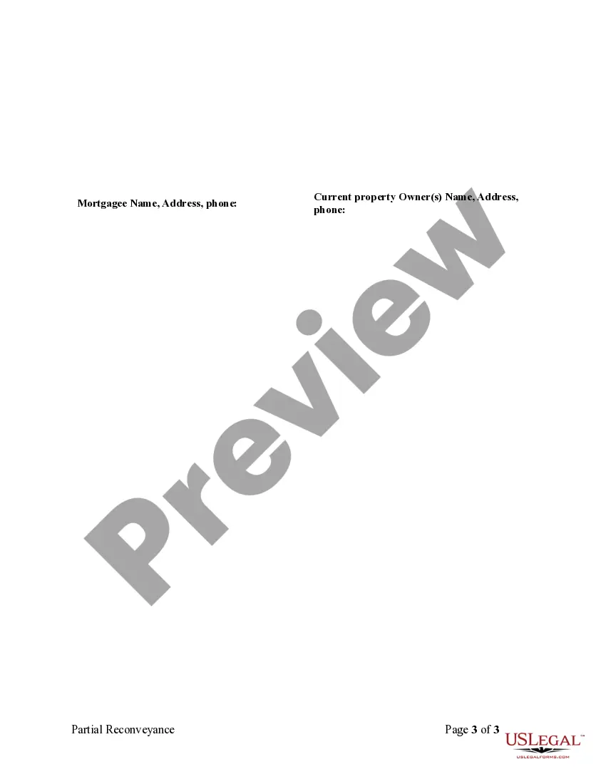 Preview Partial Release of Property From Deed of Trust for Individual