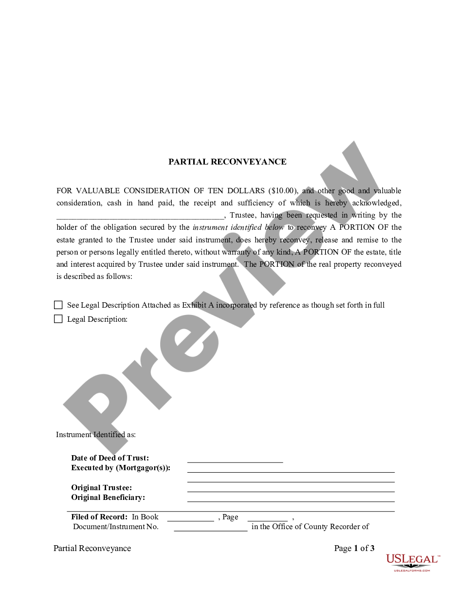 page 0 Partial Release of Property From Deed of Trust for Corporation preview