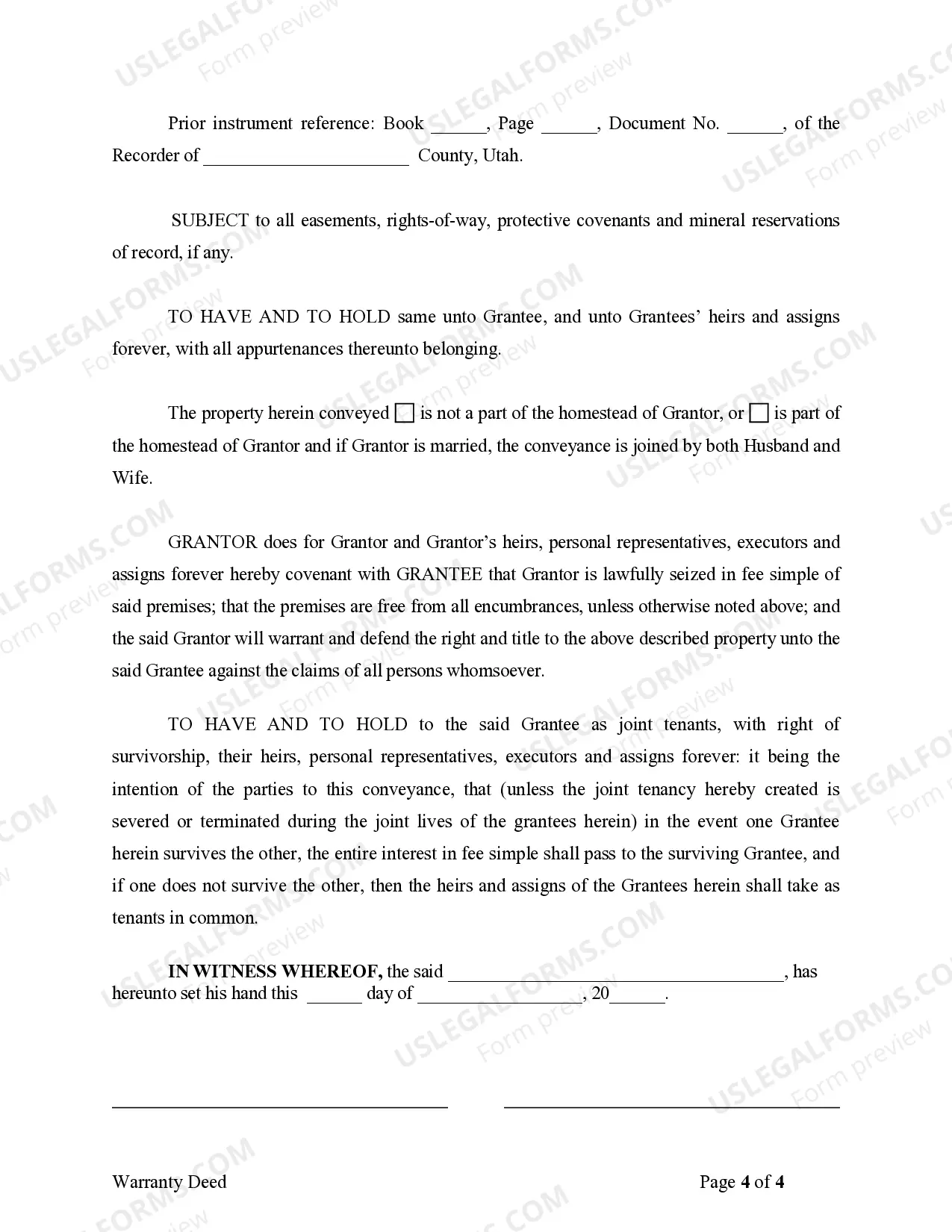 Preview Warranty Deed for Husband and Wife Converting Property from Tenants in Common to Joint Tenancy