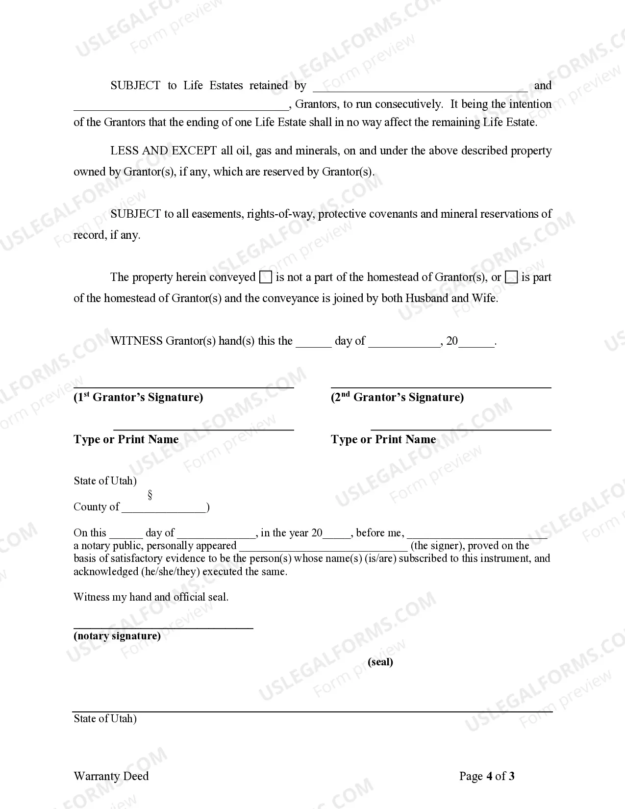 Preview Warranty Deed for Parents to Child with Reservation of Life Estate