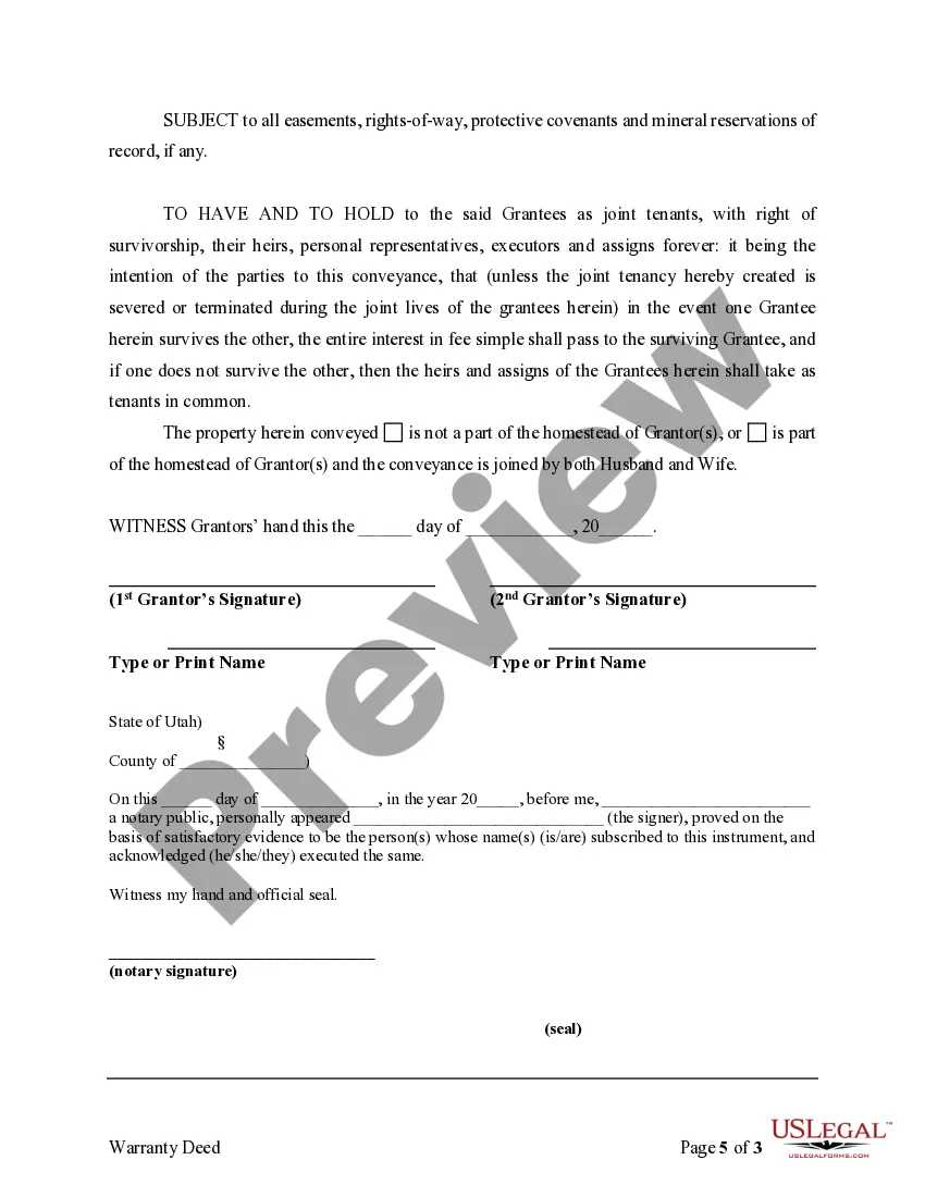 Preview Warranty Deed for Separate or Joint Property to Joint Tenancy