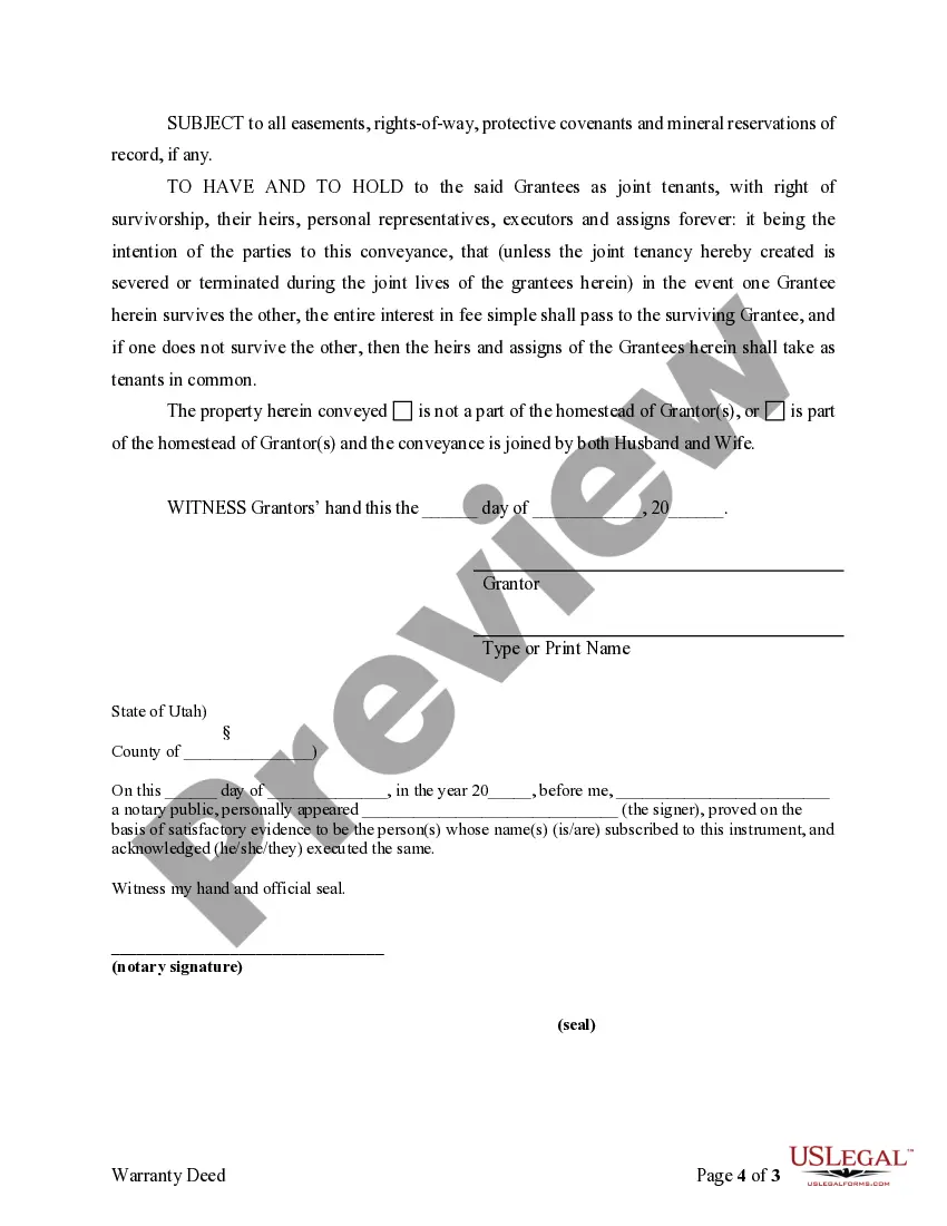 Get Warranty Deed for Separate Property of one Spouse to both as Joint Tenants Preview Warranty Deed for Separate Property of one Spouse to both as Joint Tenants