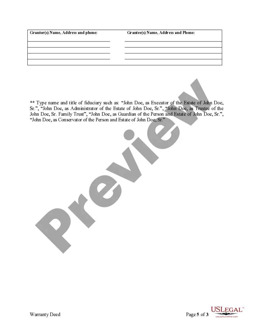 Preview Fiduciary Deed for use by Executors, Trustees, Trustors, Administrators and other Fiduciaries