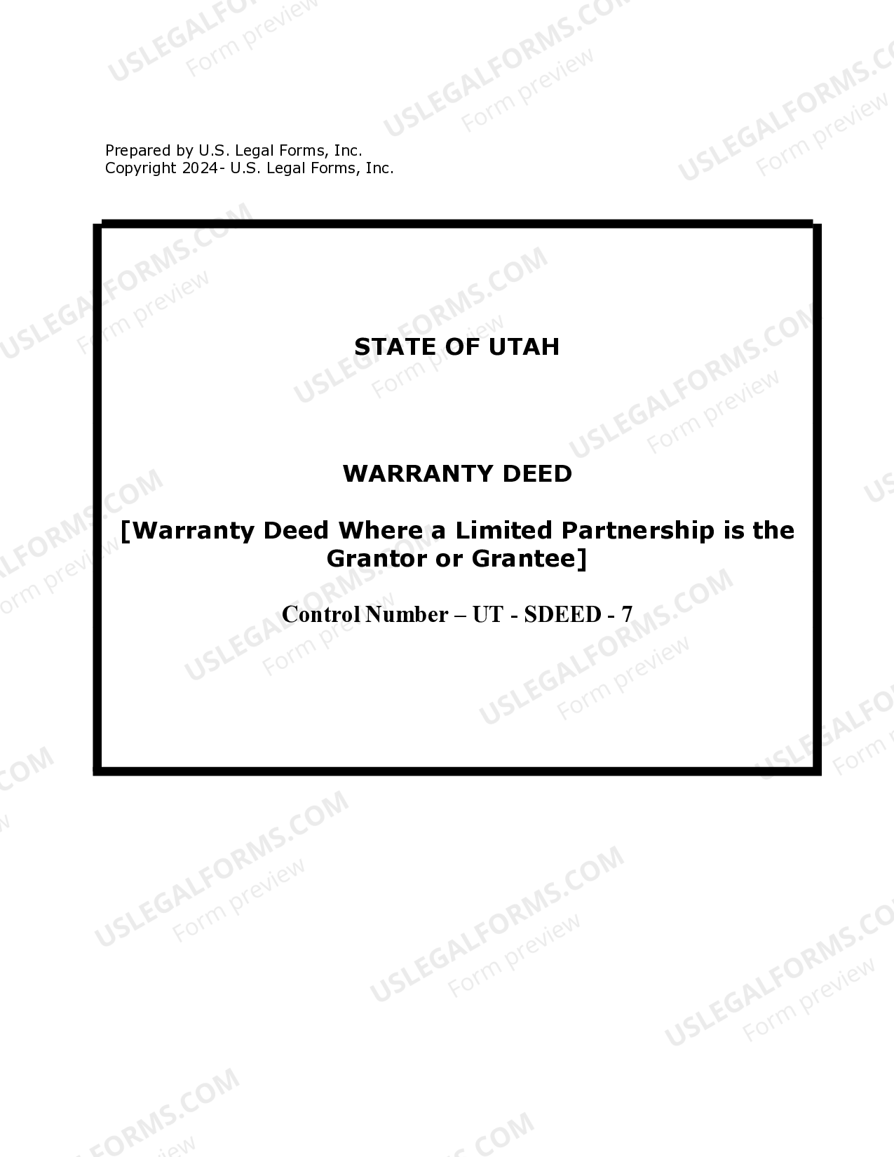 Utah Warranty Deed for Limited Partnership or LLC is the Grantor, or