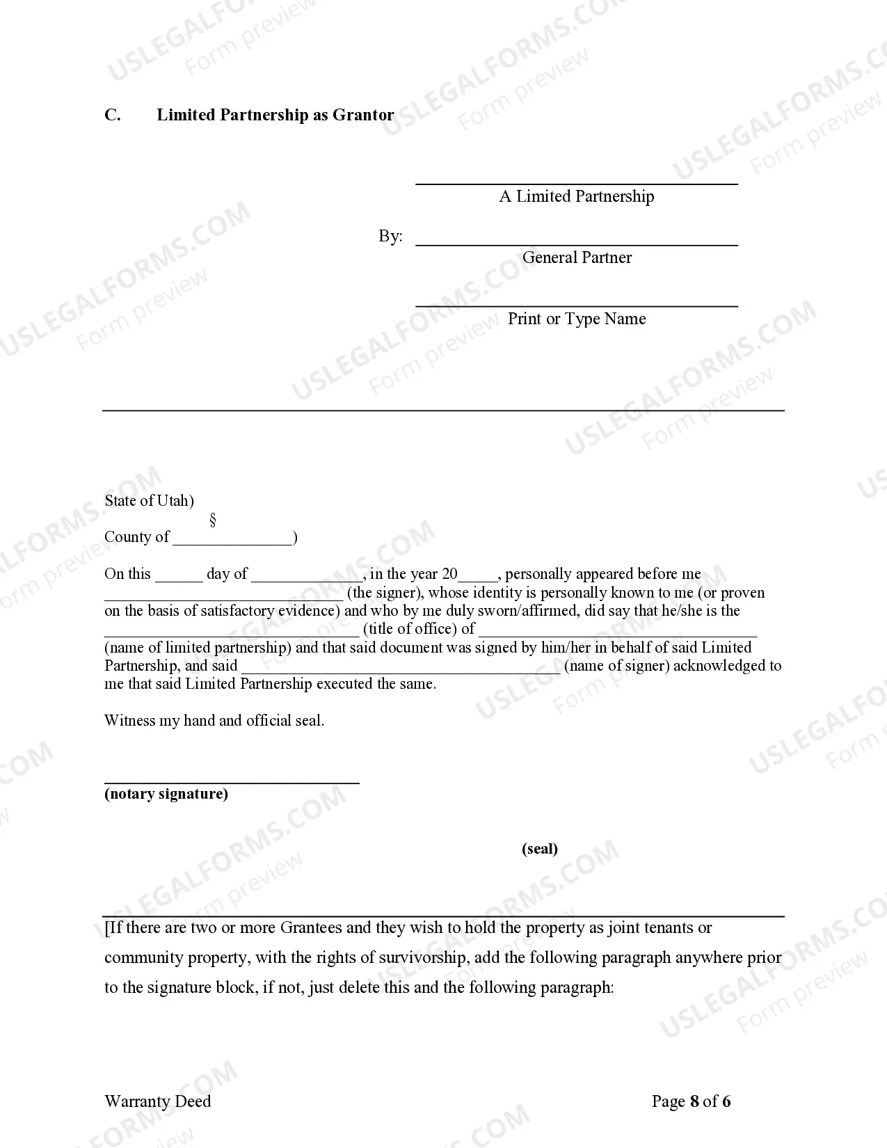 Preview Warranty Deed for Limited Partnership or LLC is the Grantor, or Grantee