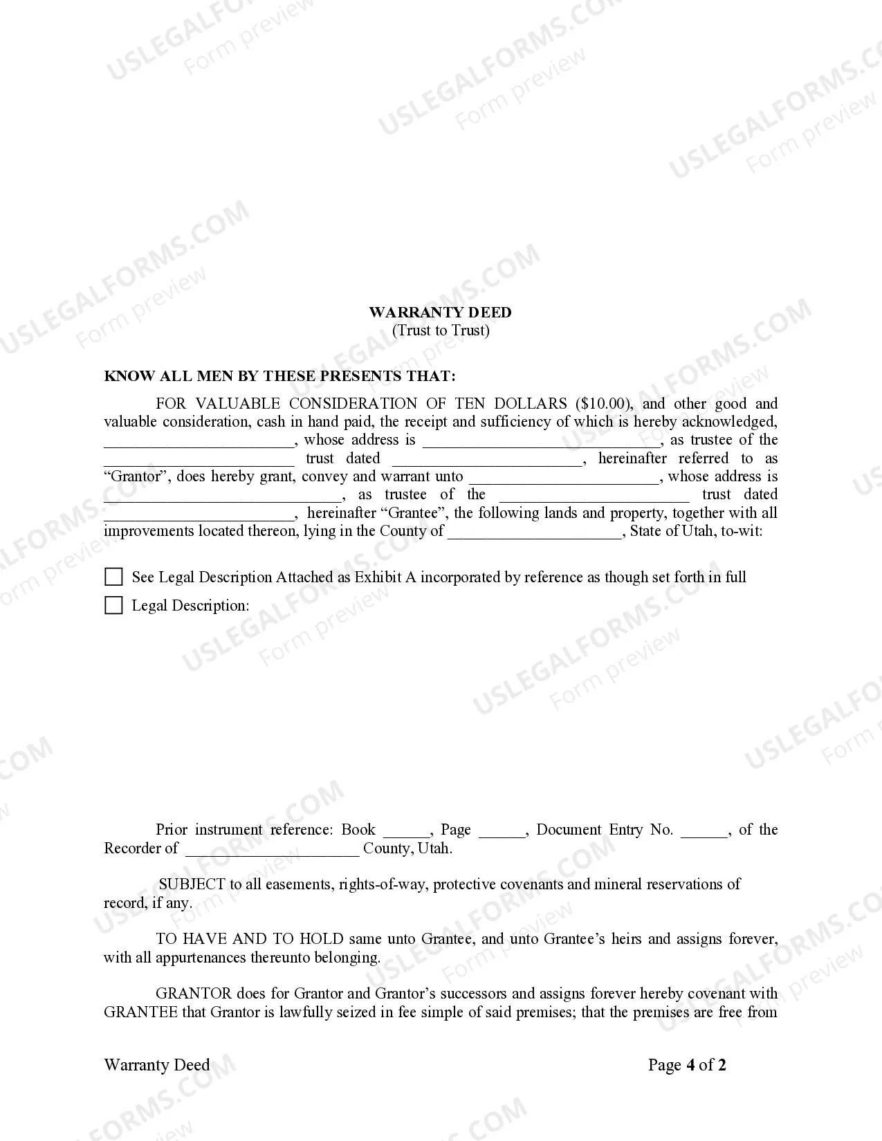 Preview Warranty Deed for Trust to Trust
