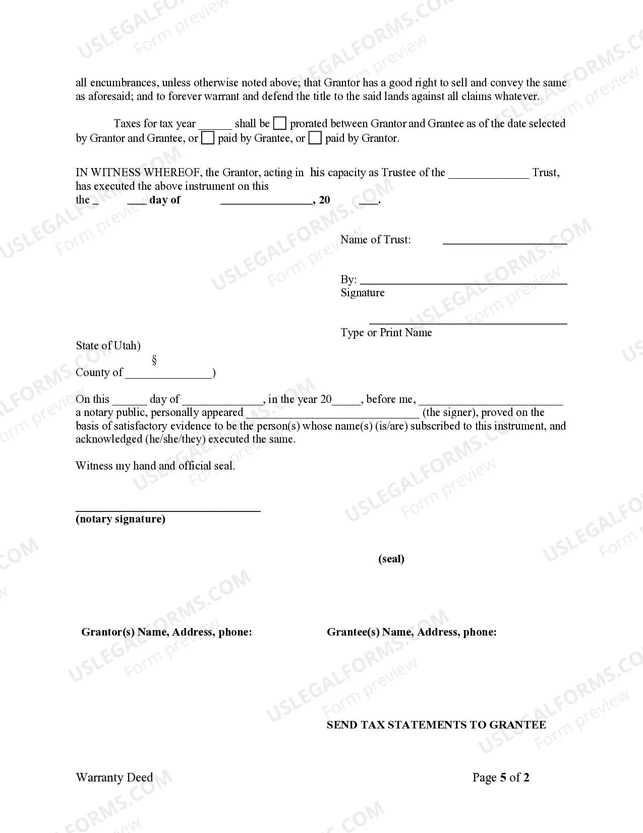 Preview Warranty Deed for Trust to Trust
