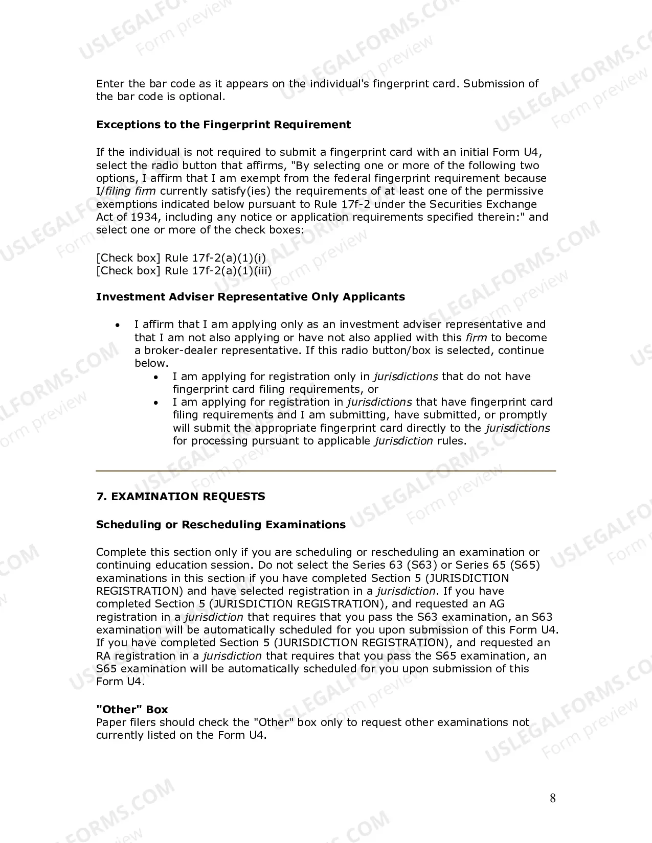 Preview Uniform Application for Securities Industry Registration or Transfer