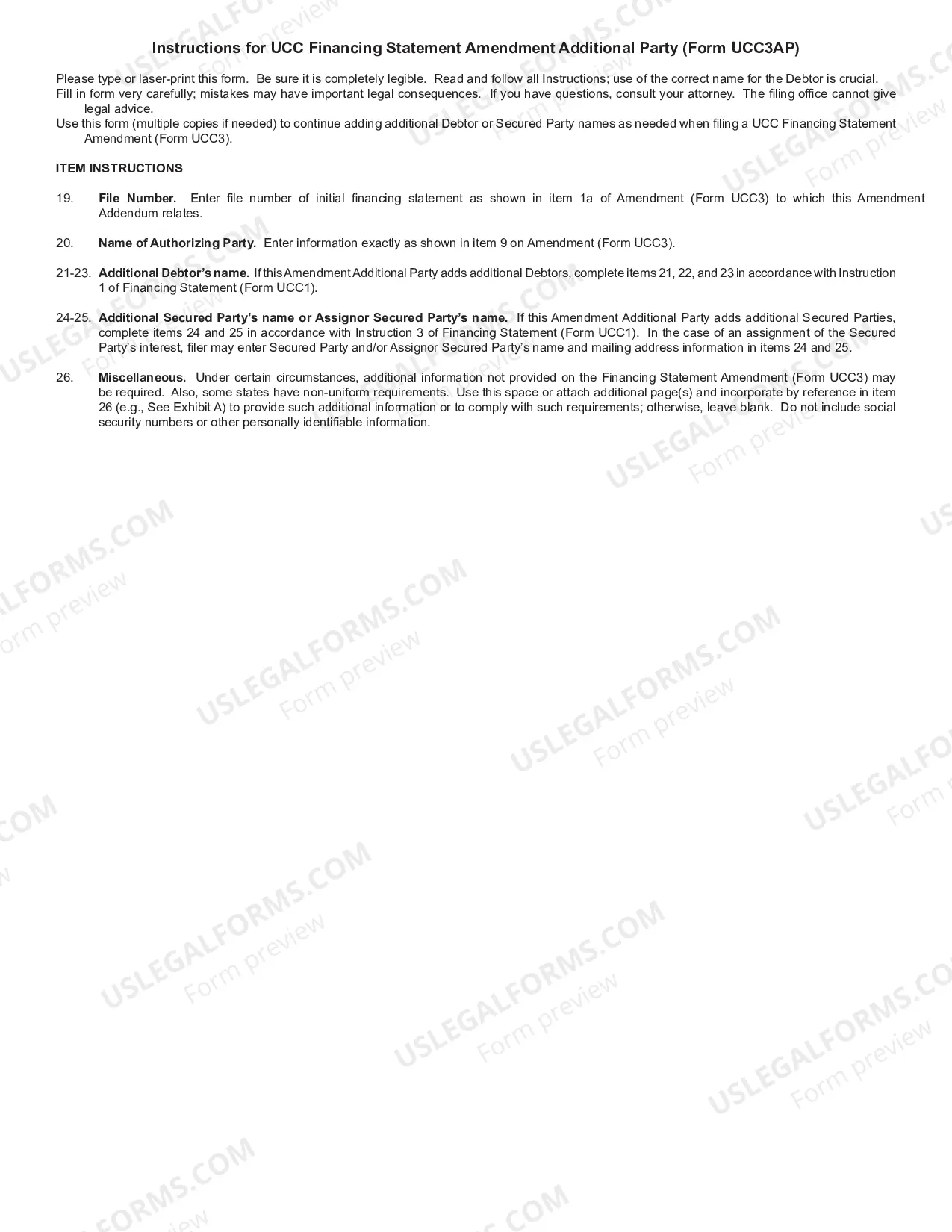 Preview UCC 3 Financing Statement Amendment Addendum Additional Party Form