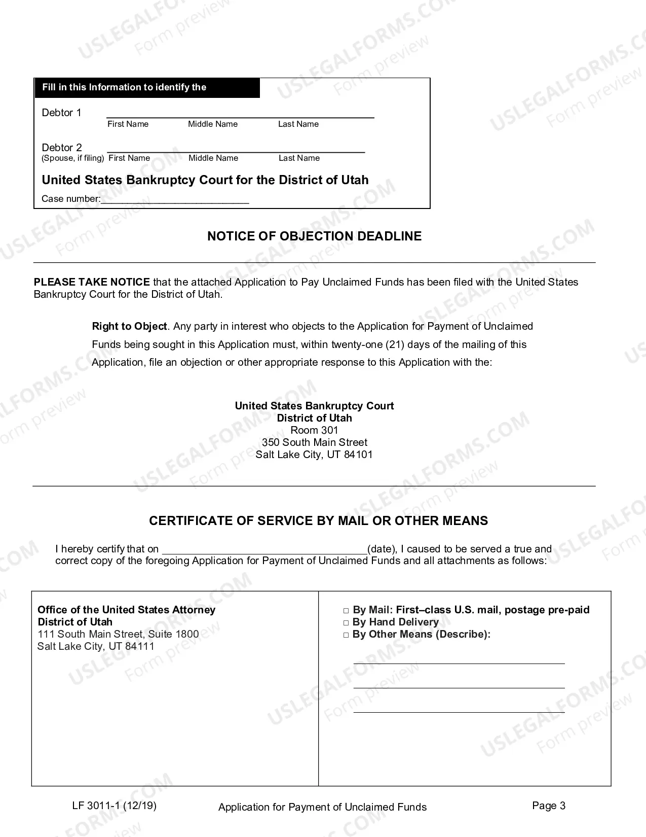 Preview Application For Payment of Unclaimed Funds Notice of Objection Deadline