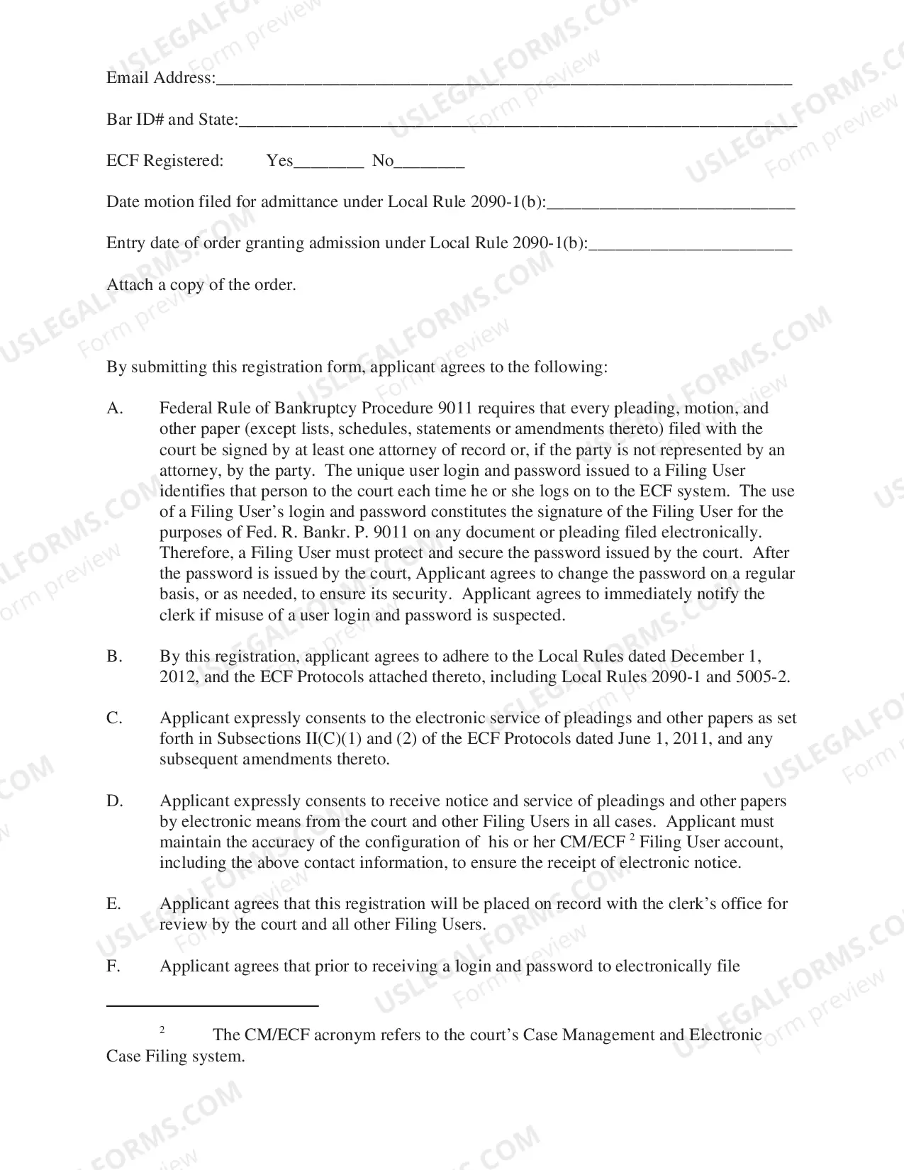 Preview Electronic Filing User Registration Form - Attorney