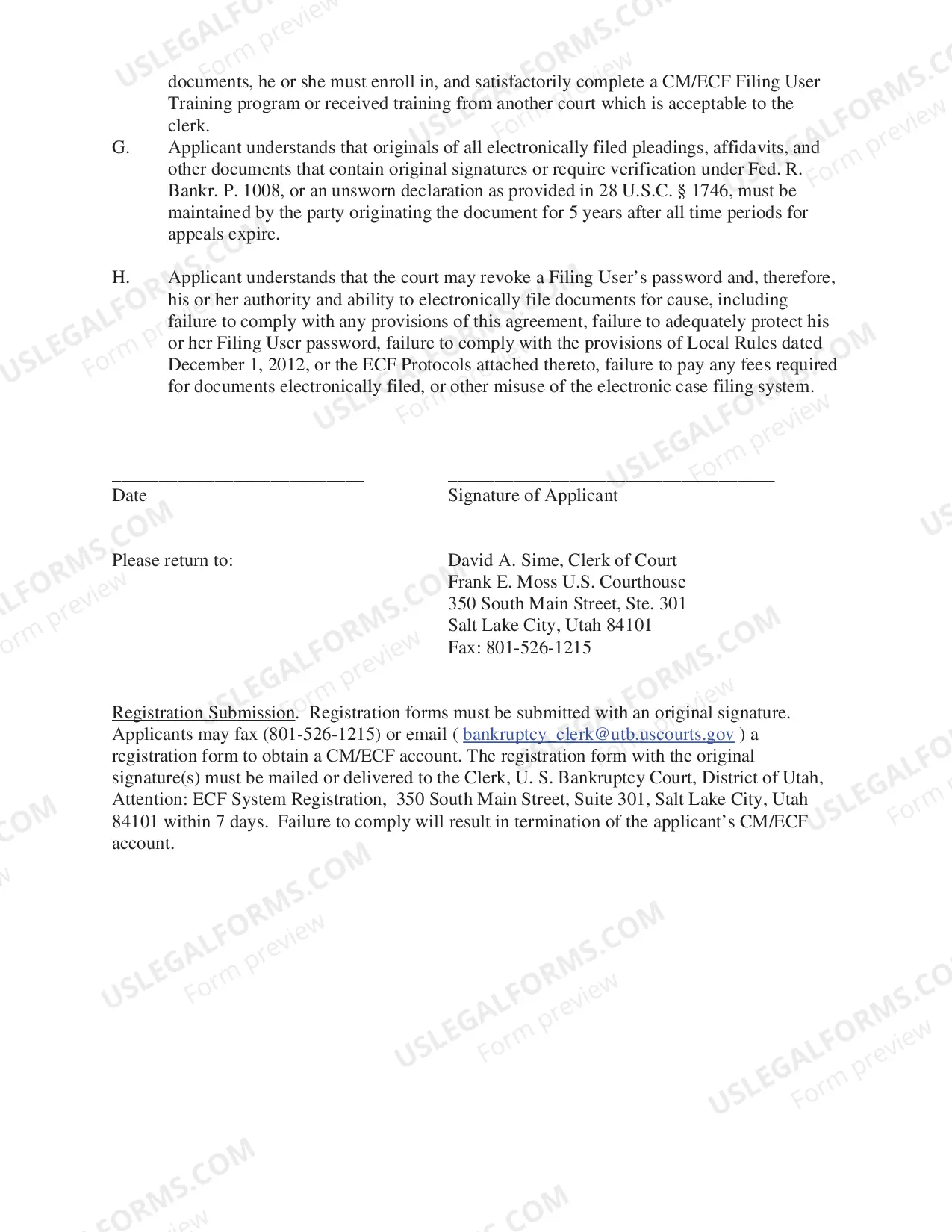 Preview Electronic Filing User Registration Form - Attorney