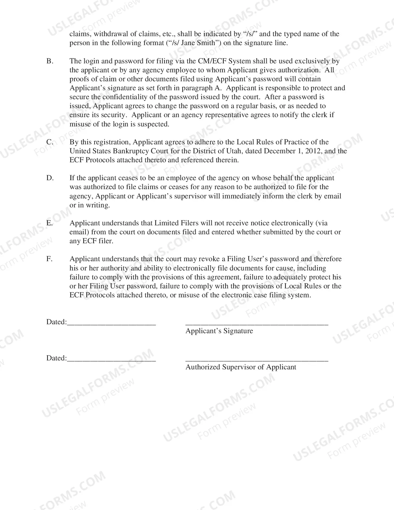 Preview Electronic Filing User Registration Form - Limited User - Claim FIler