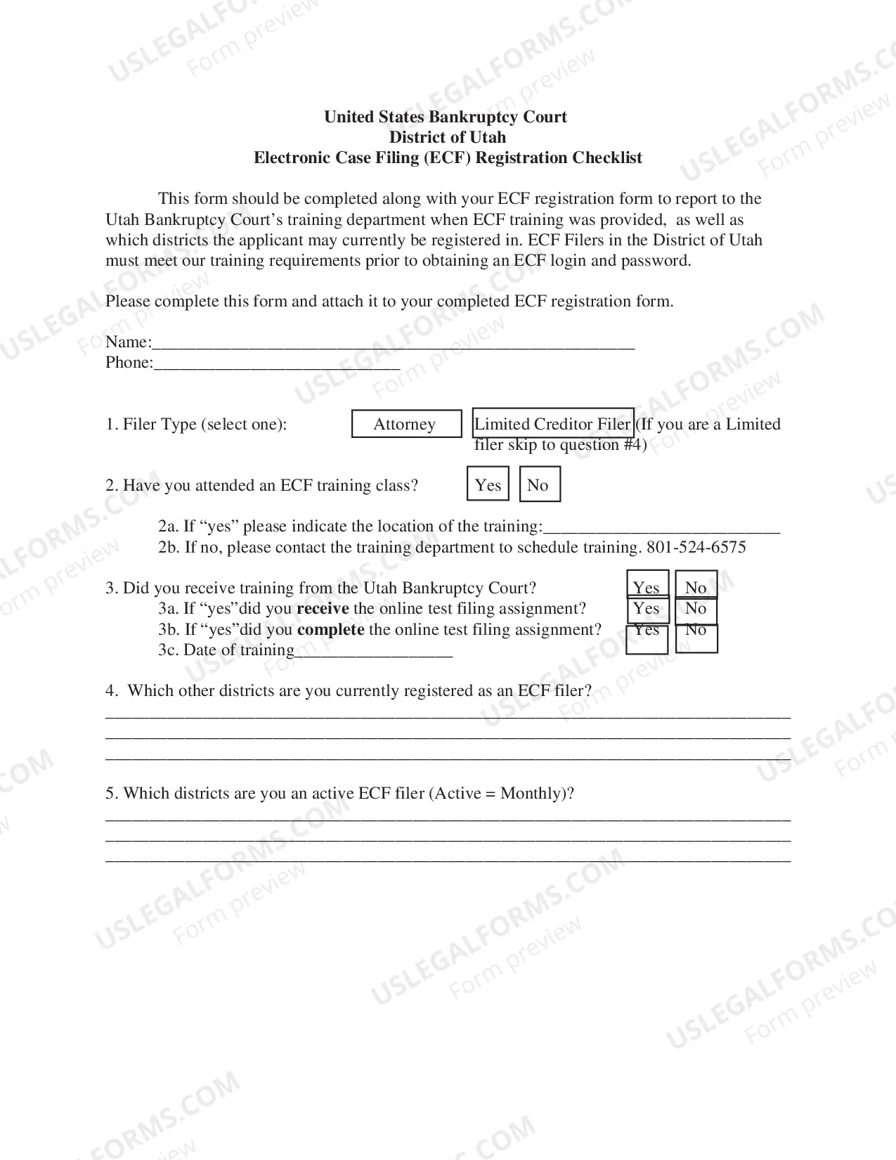 Preview Electronic Filing User Registration Form - Limited User - Claim FIler