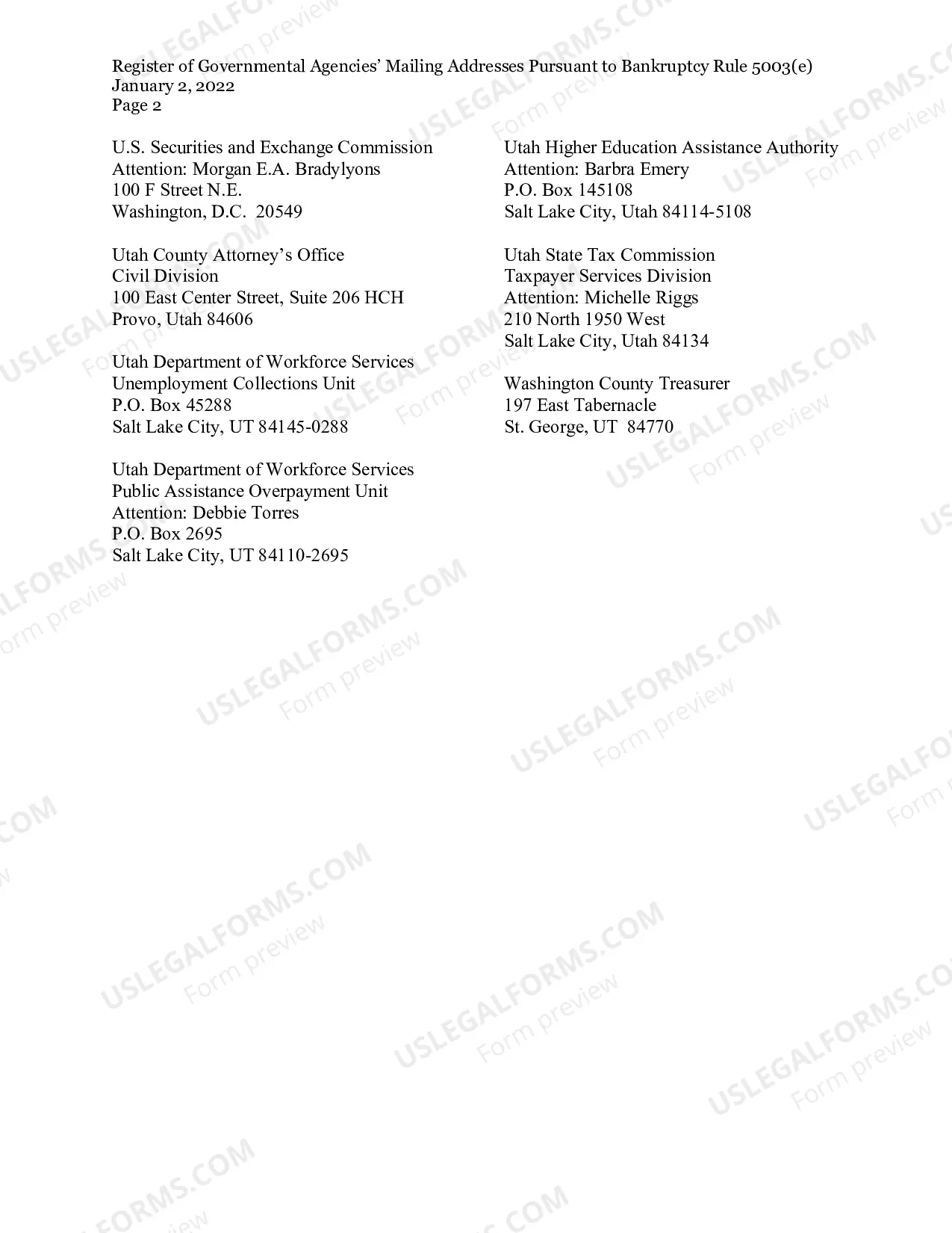 Preview Governmental Mailing Address List