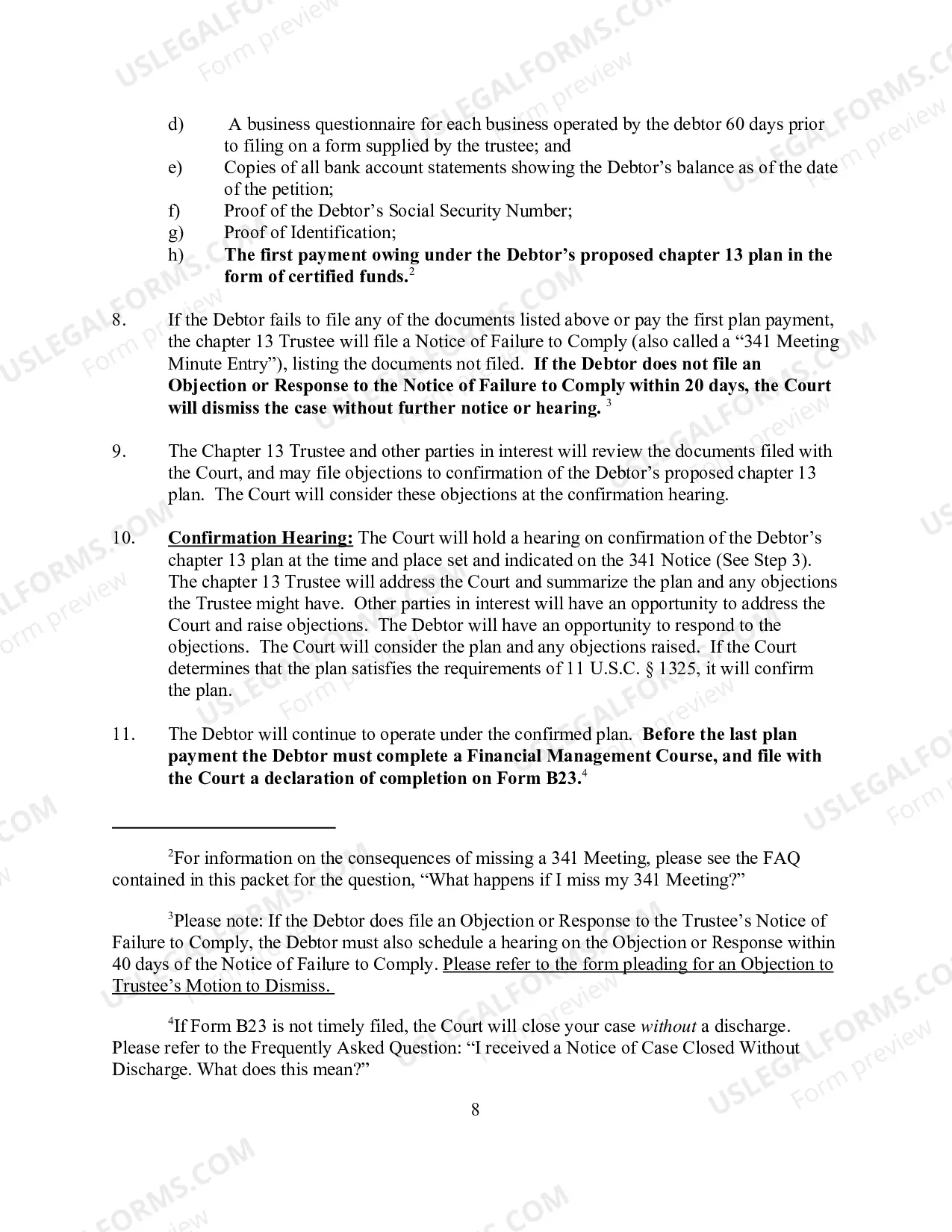 Preview Unrepresented Debtor Packet