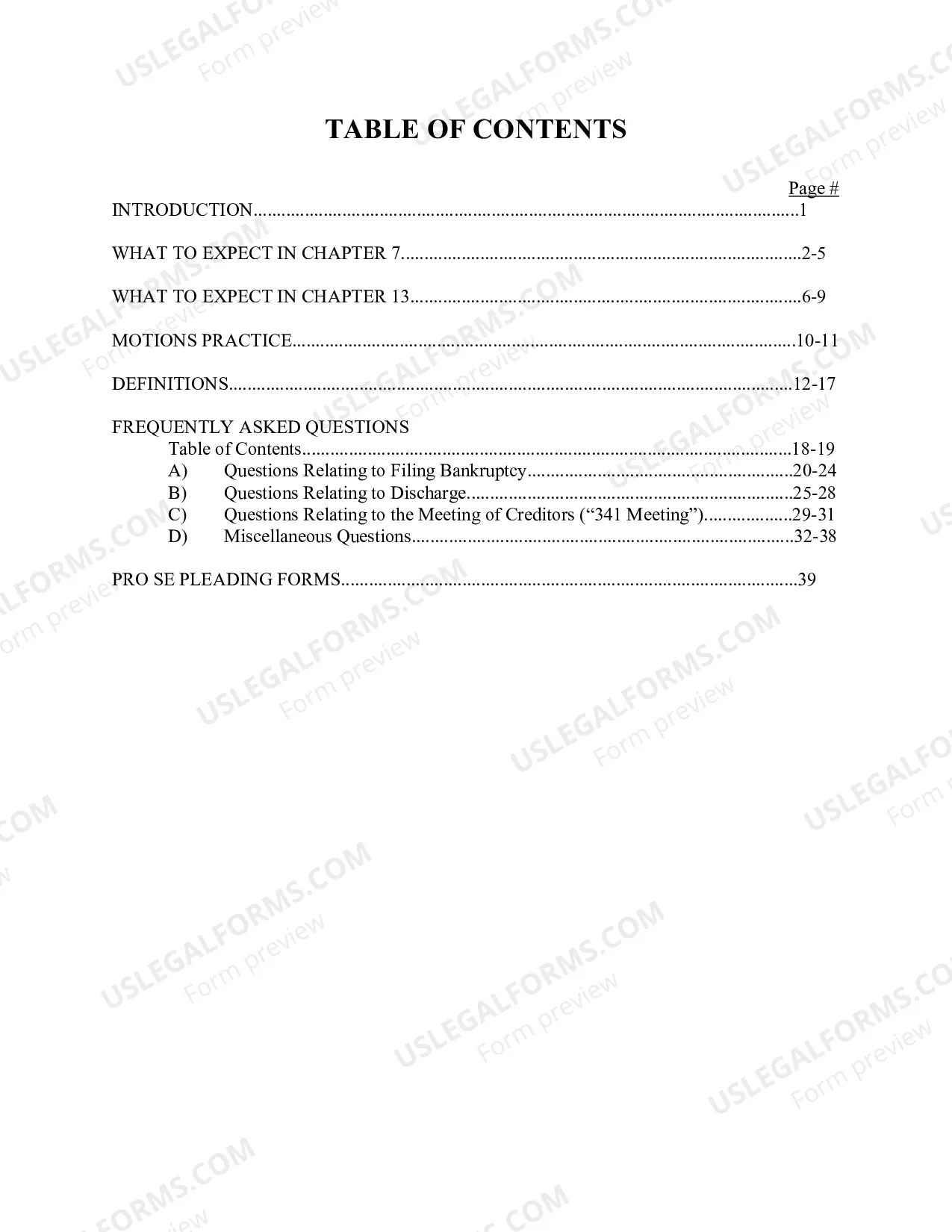 Preview Unrepresented Debtor Packet