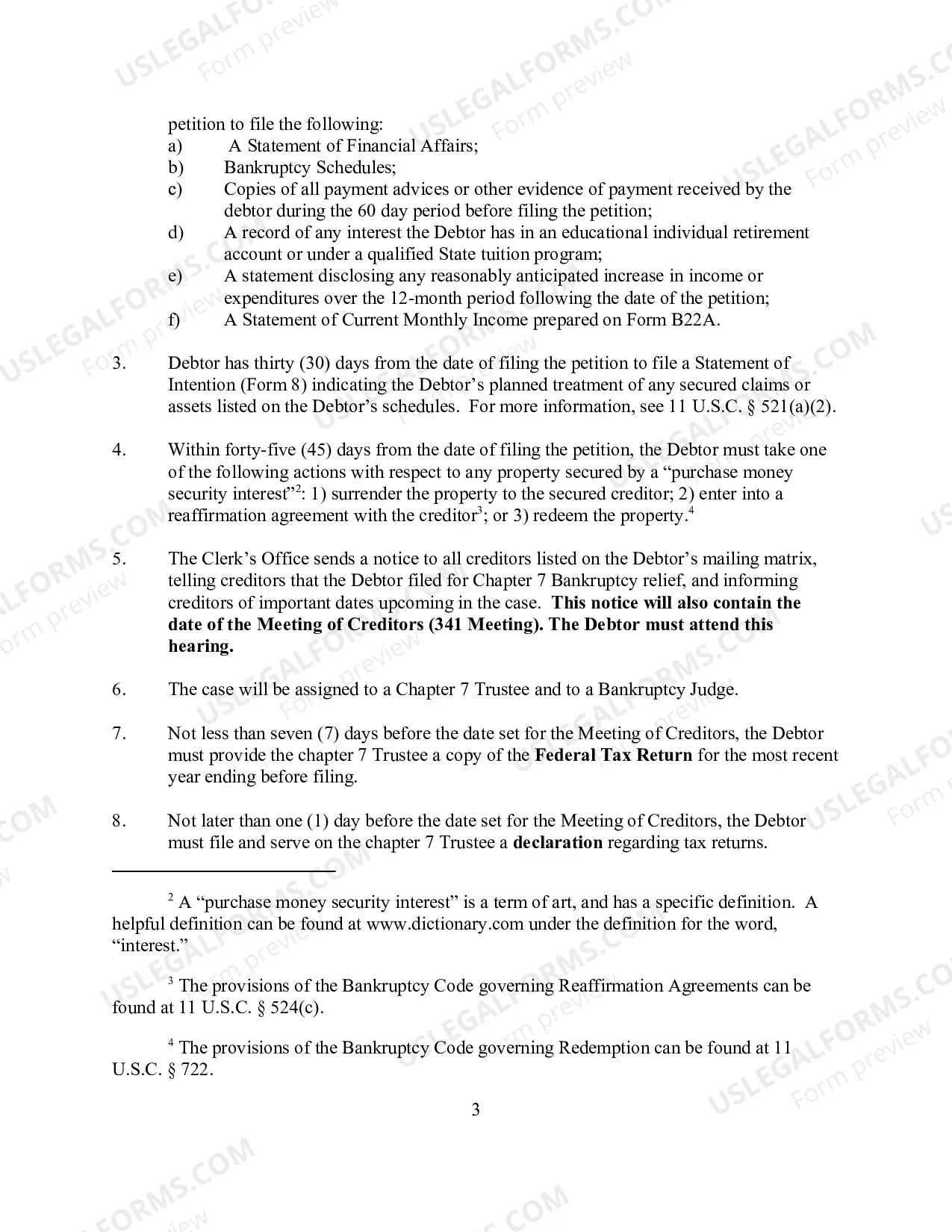 Preview Unrepresented Debtor Packet