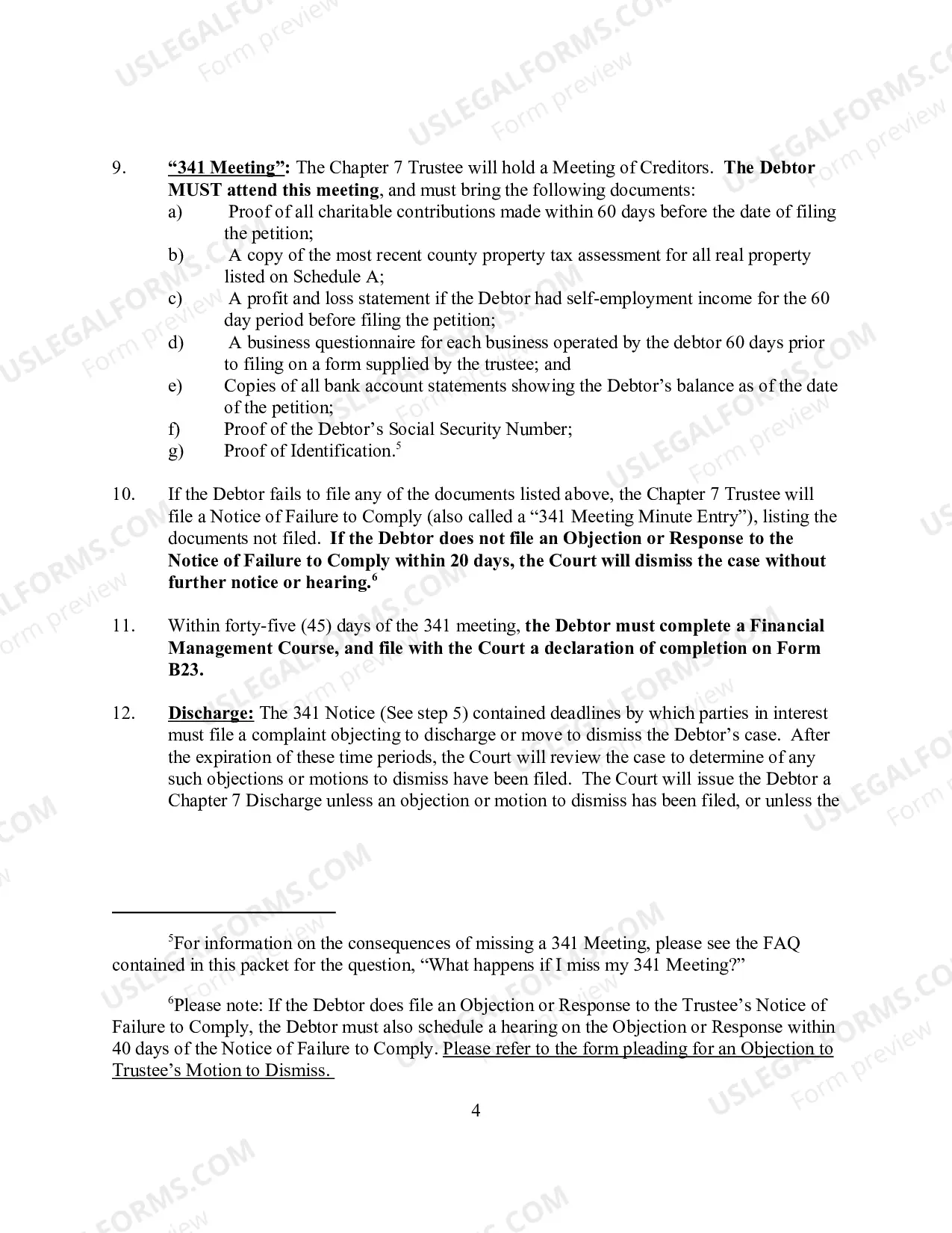 Preview Unrepresented Debtor Packet