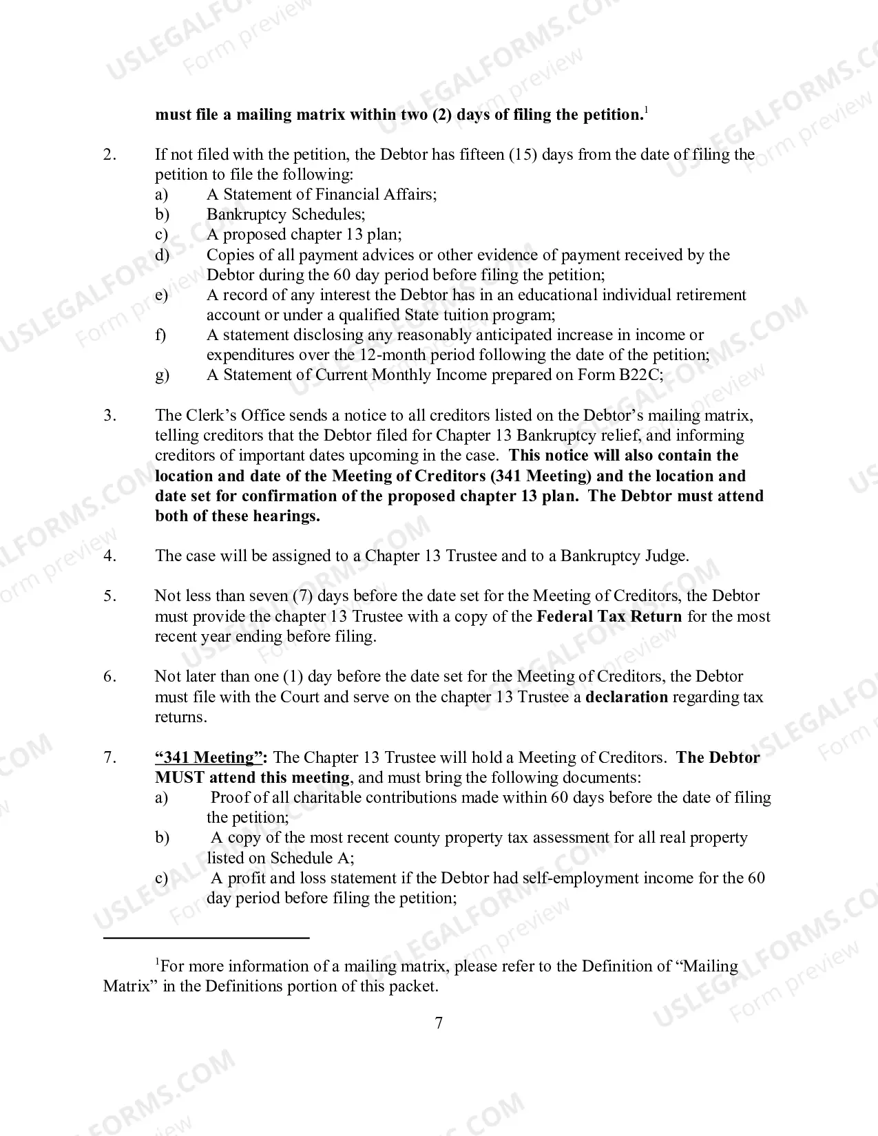Preview Unrepresented Debtor Packet