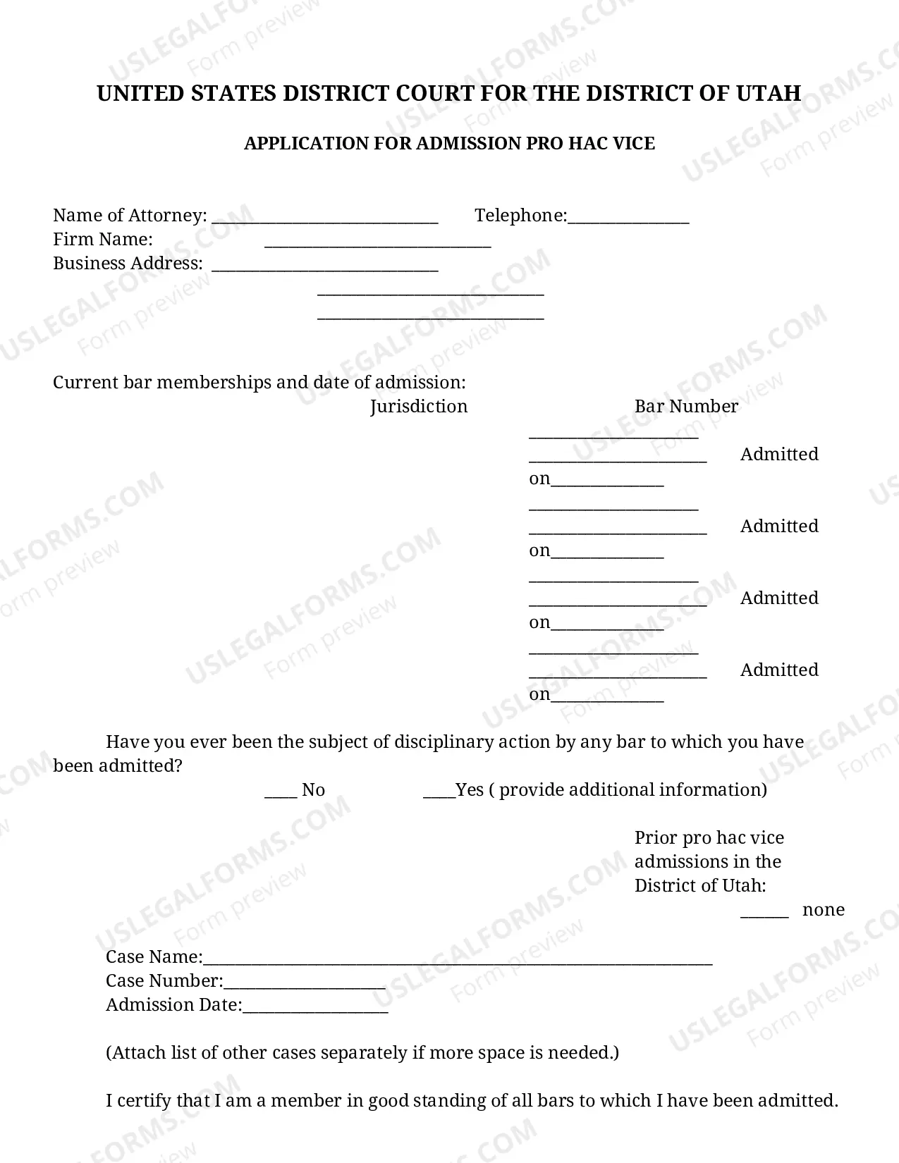 Preview Admission Pro Hac Vice (Instructions And Forms)