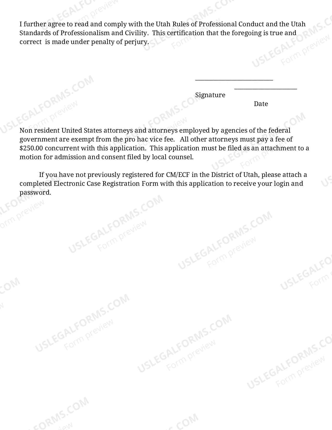 Preview Admission Pro Hac Vice (Instructions And Forms)