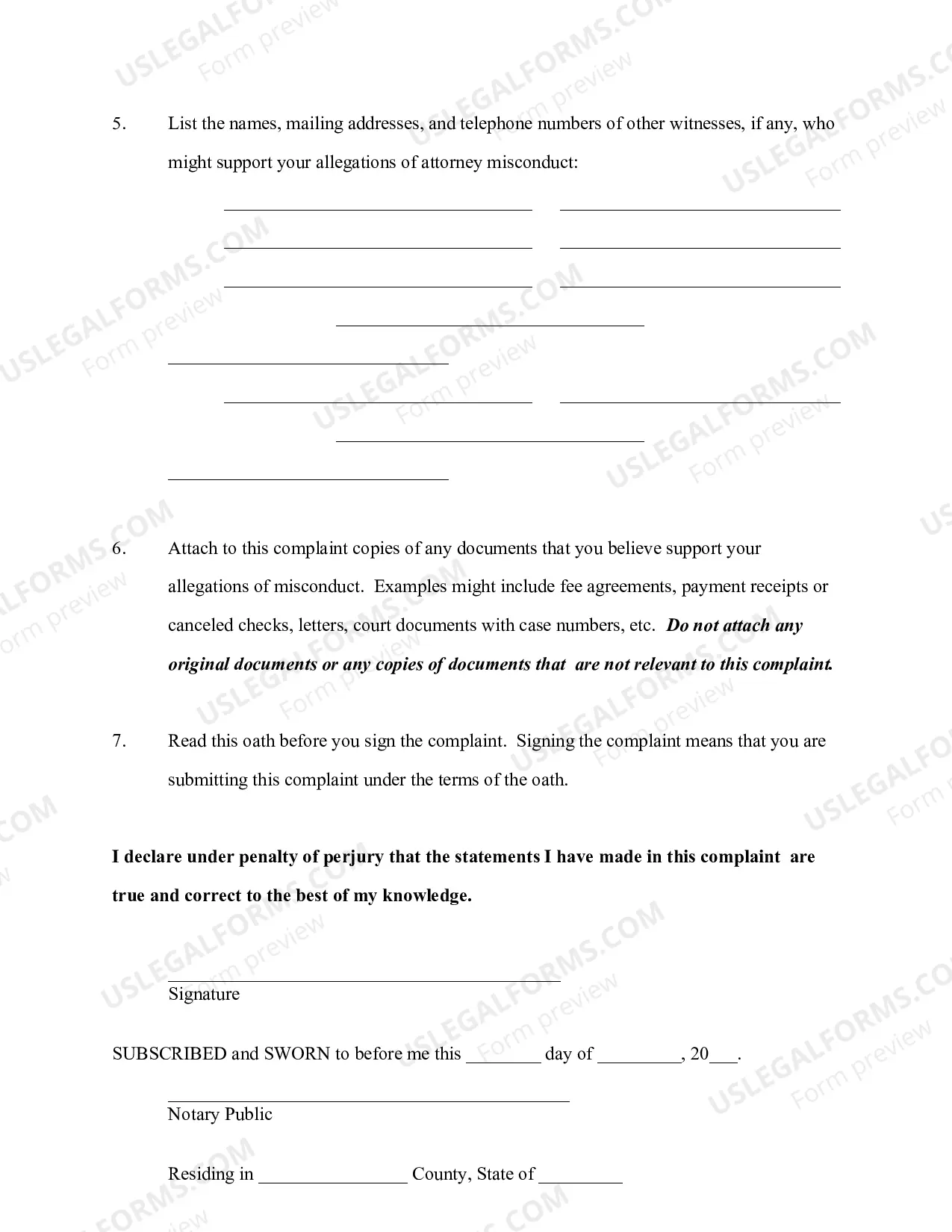 Preview Complaint Form Attorney Misconduct