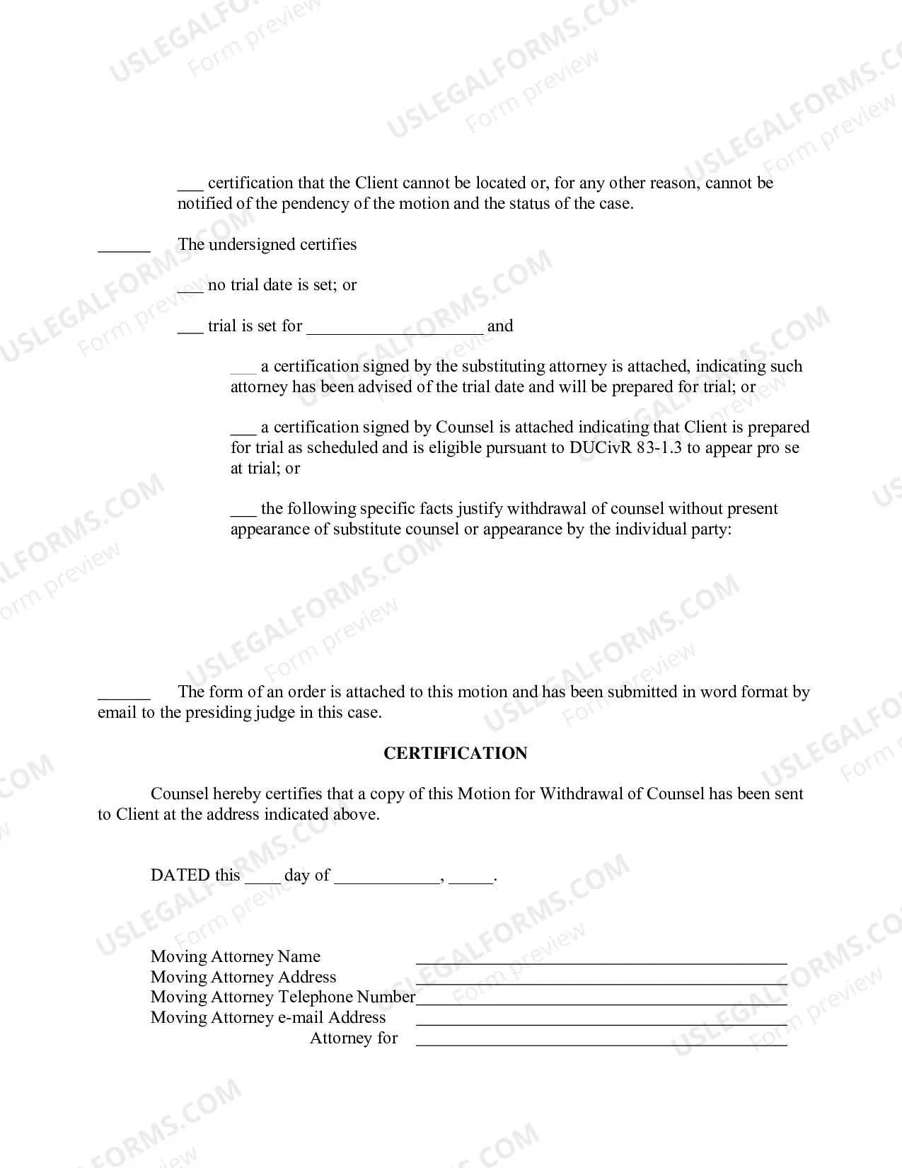 Preview Motion For Withdrawal of Counsel