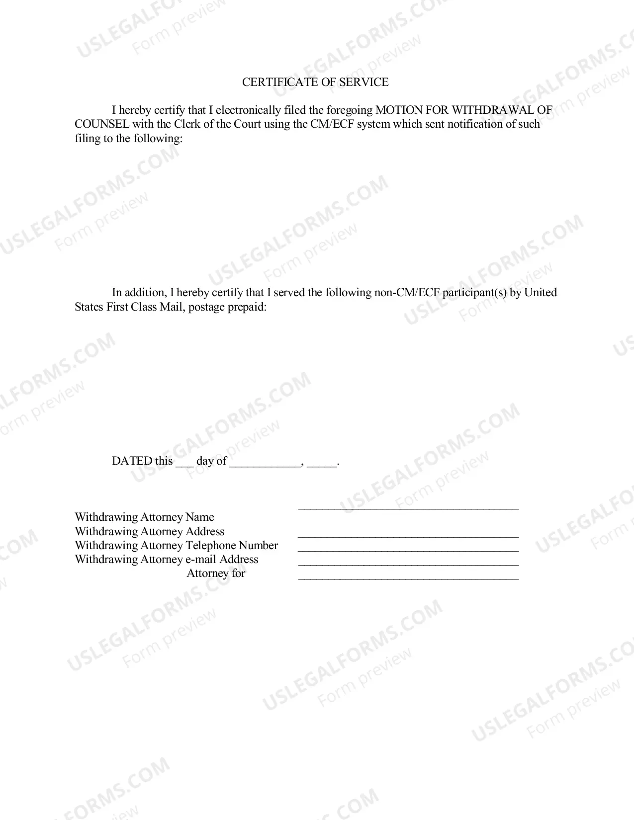 Preview Motion For Withdrawal of Counsel