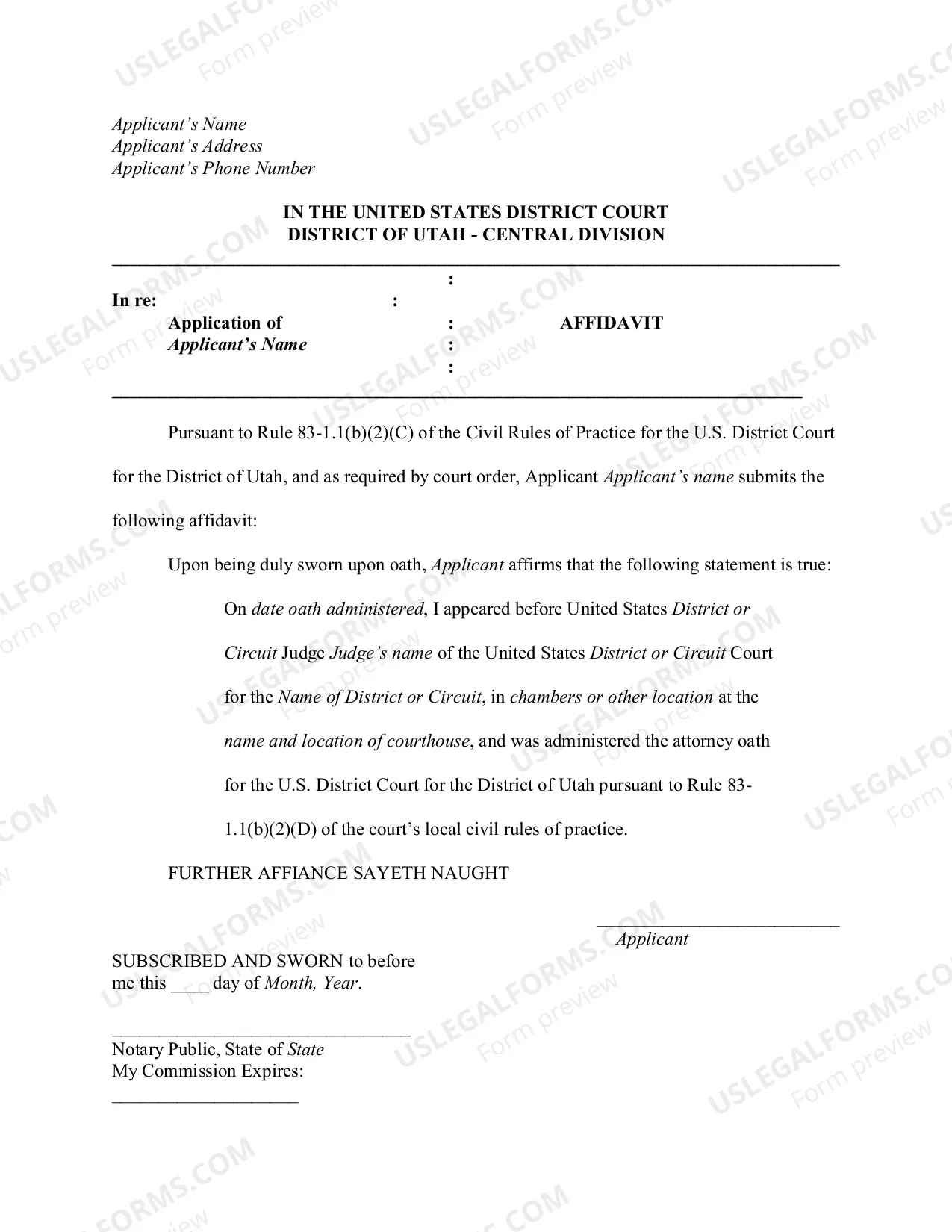 Preview Non Resident Attorney Affidavit (Sample And Form)