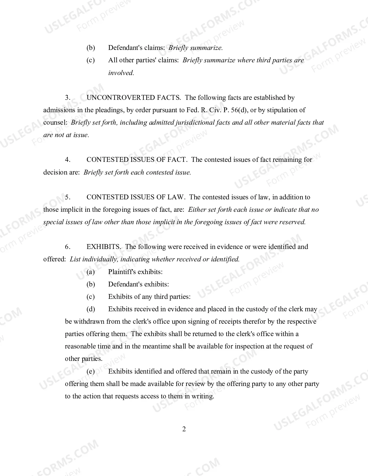 Preview Pretrial Order (General Form)