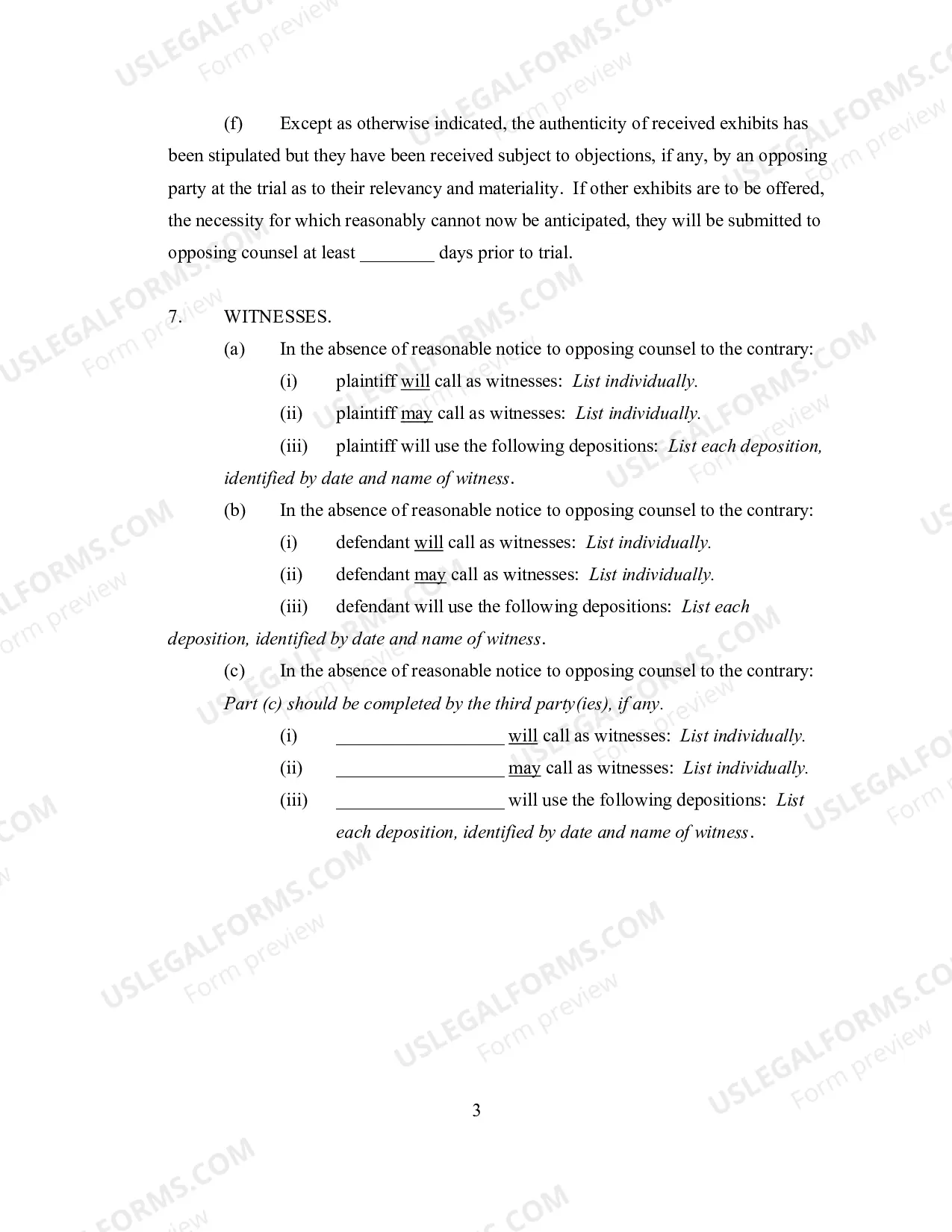 Preview Pretrial Order (General Form)