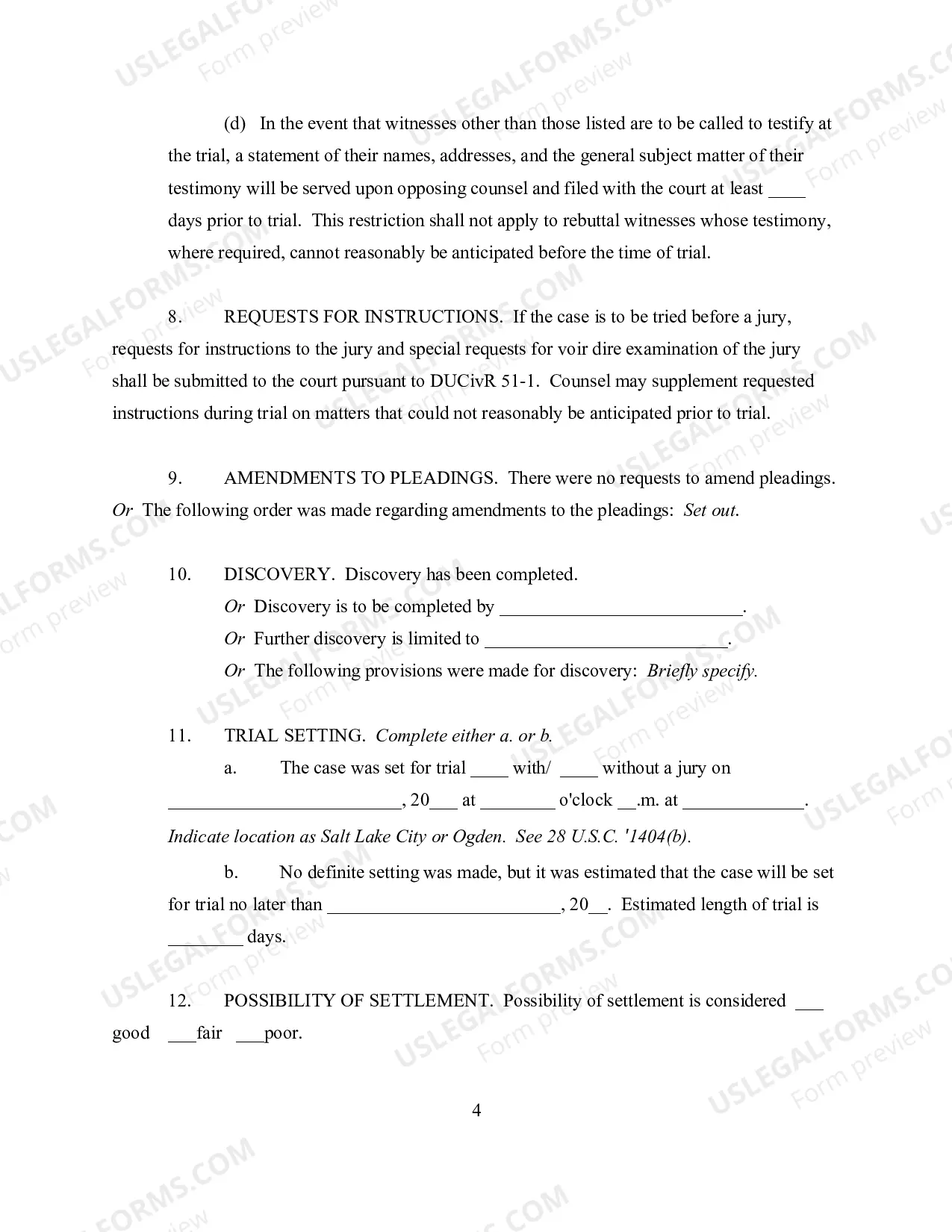 Preview Pretrial Order (General Form)