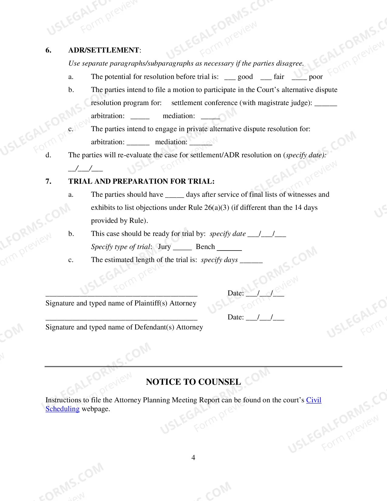Preview Attorney Planning Meeting Form