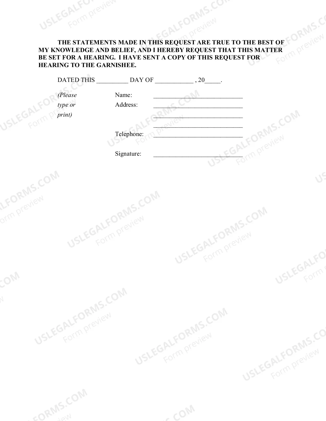 Preview Garnishment Packet - Personal Service